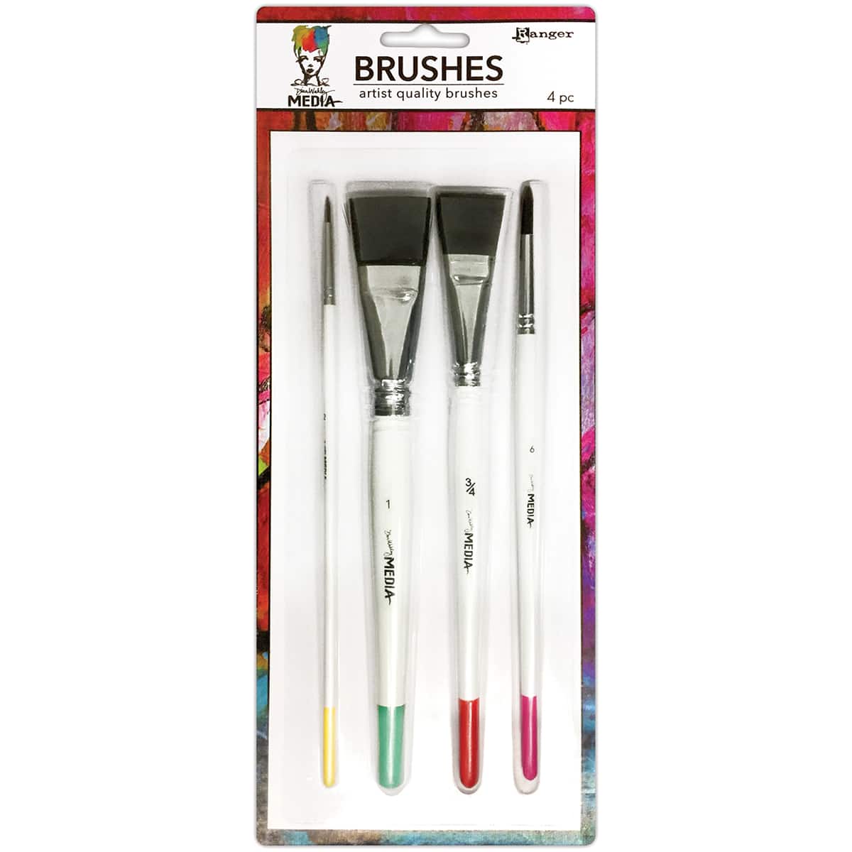 Dina Wakley Media Flat & Fine Point Brushes, 4ct.