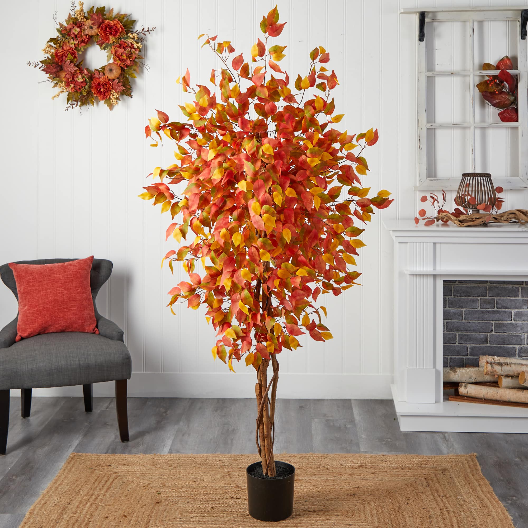 6ft. Orange Autumn Ficus Artificial Fall Tree