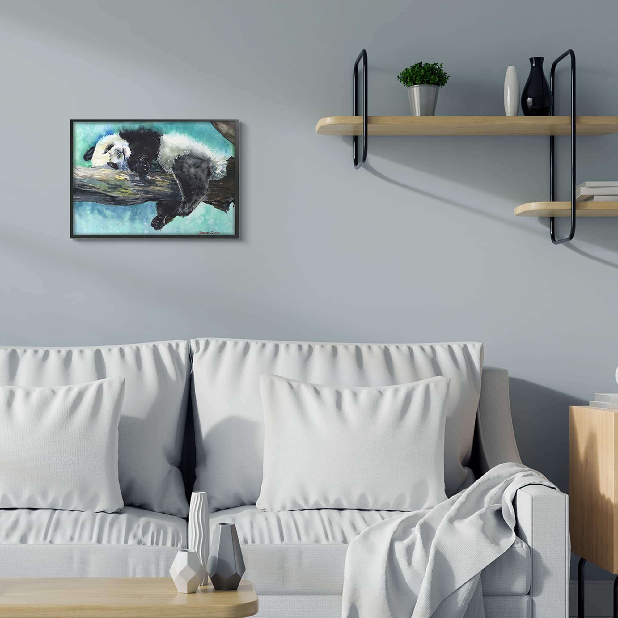 Stupell Industries Sleepy Baby Panda in Tree over Vibrant Blue in Frame Wall Art