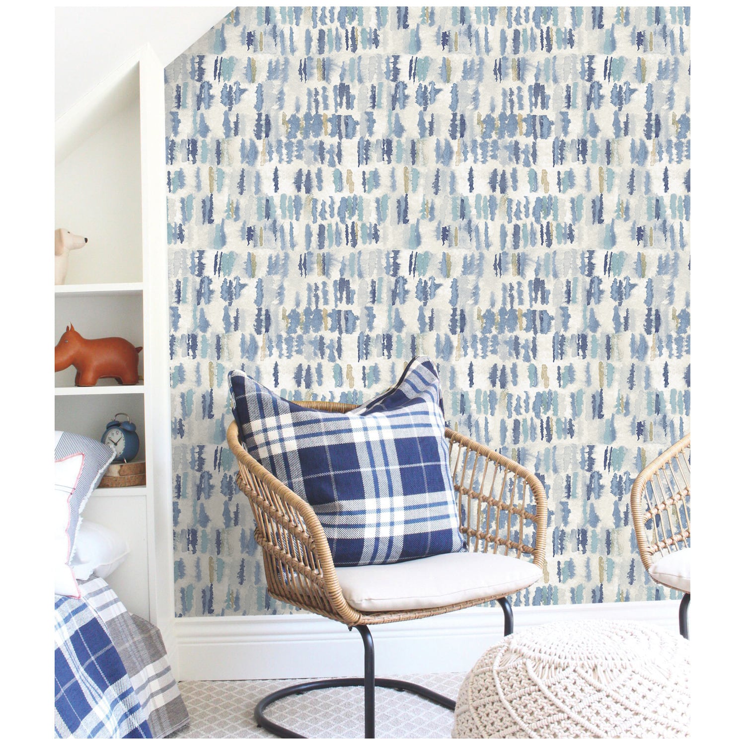 RoomMates Tamara Day Blue Watercolor Fountain Peel & Stick Wallpaper