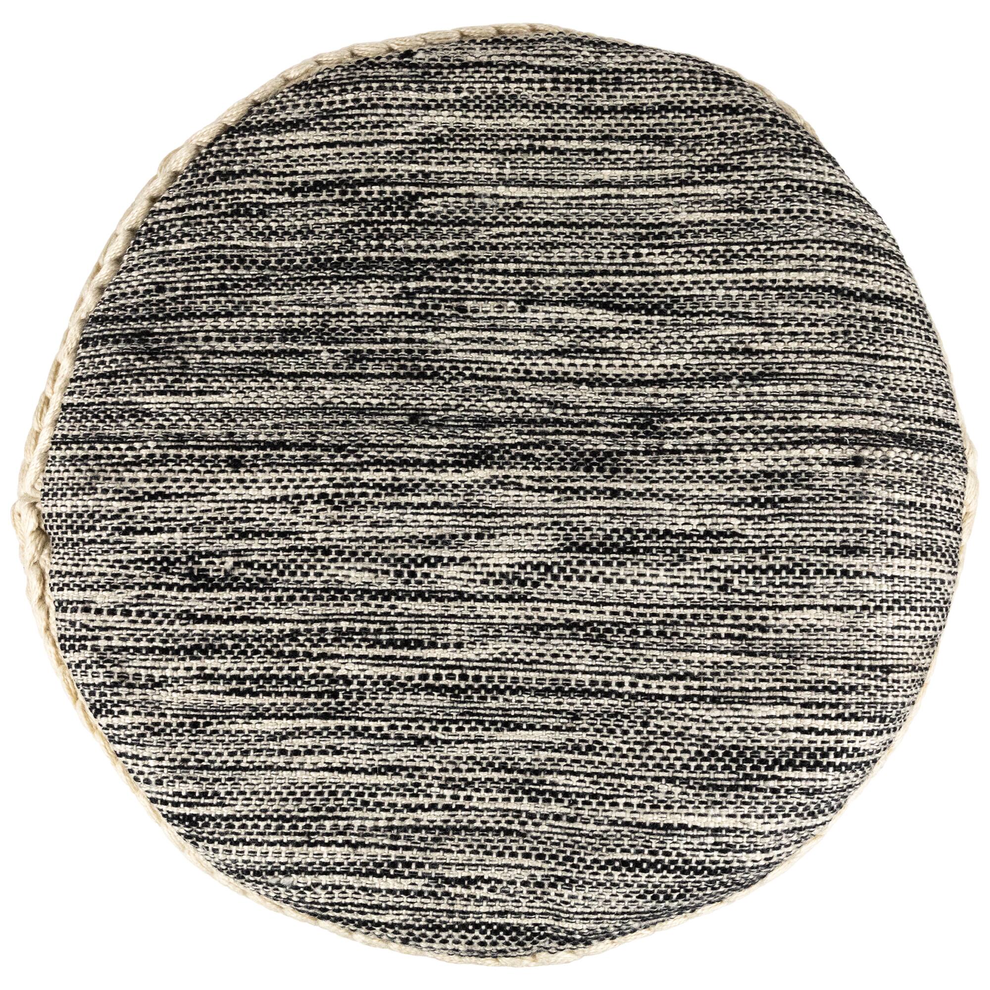 18" Cream & Black Woven Stripes Outdoor Pouf Ottoman