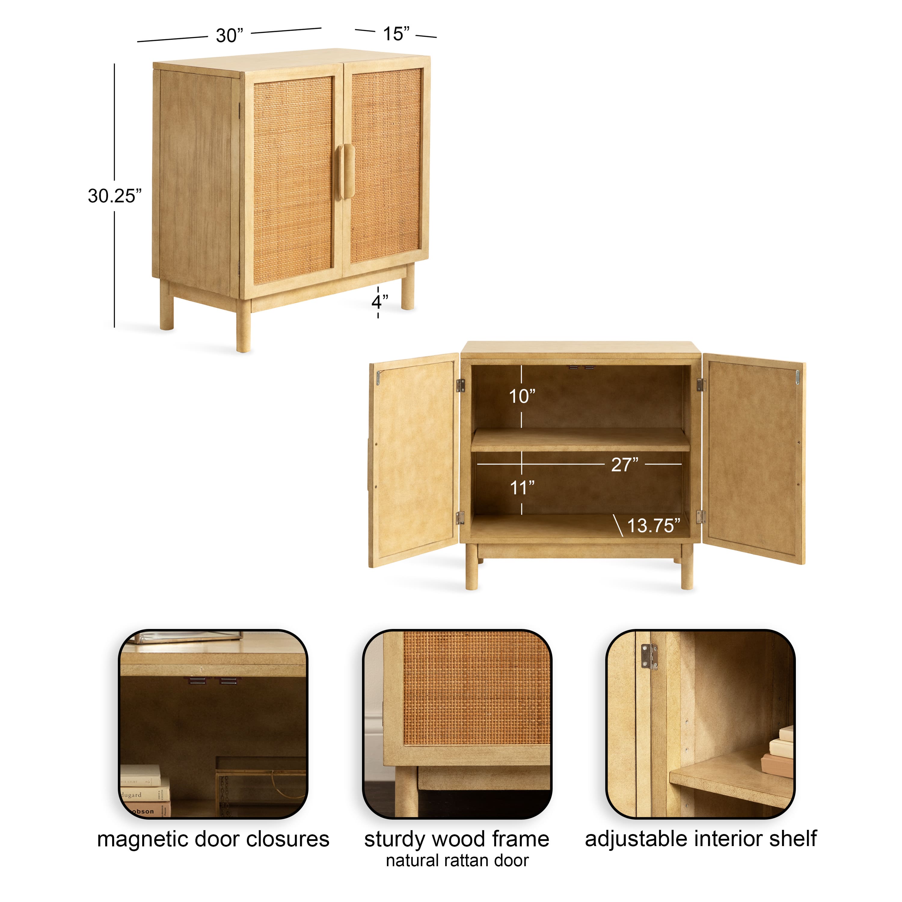 Kate and Laurel Ori Rattan & Wood Accent Floor Cabinet