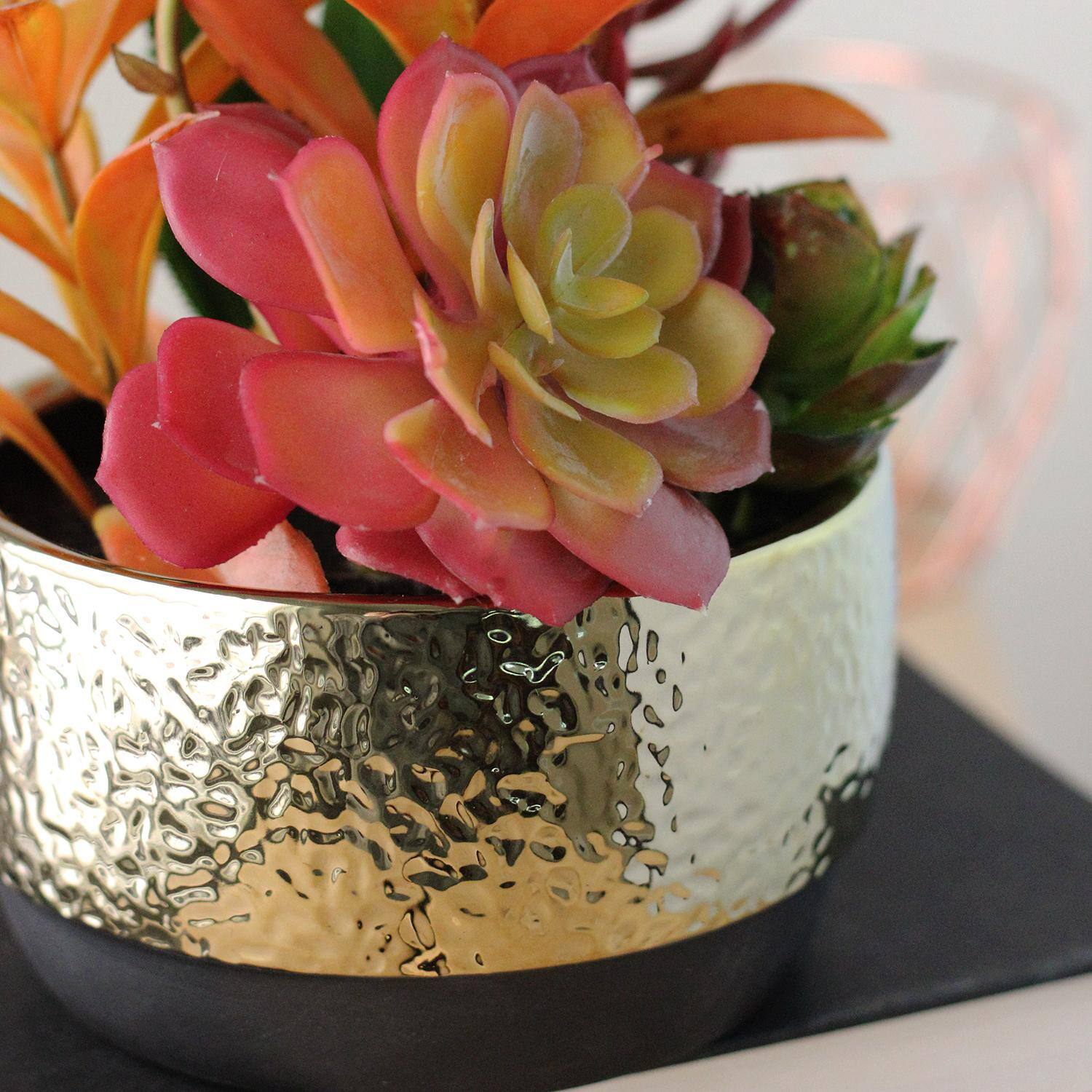 8.5" Artificial Succulent Arrangement in Gold Ceramic Pot