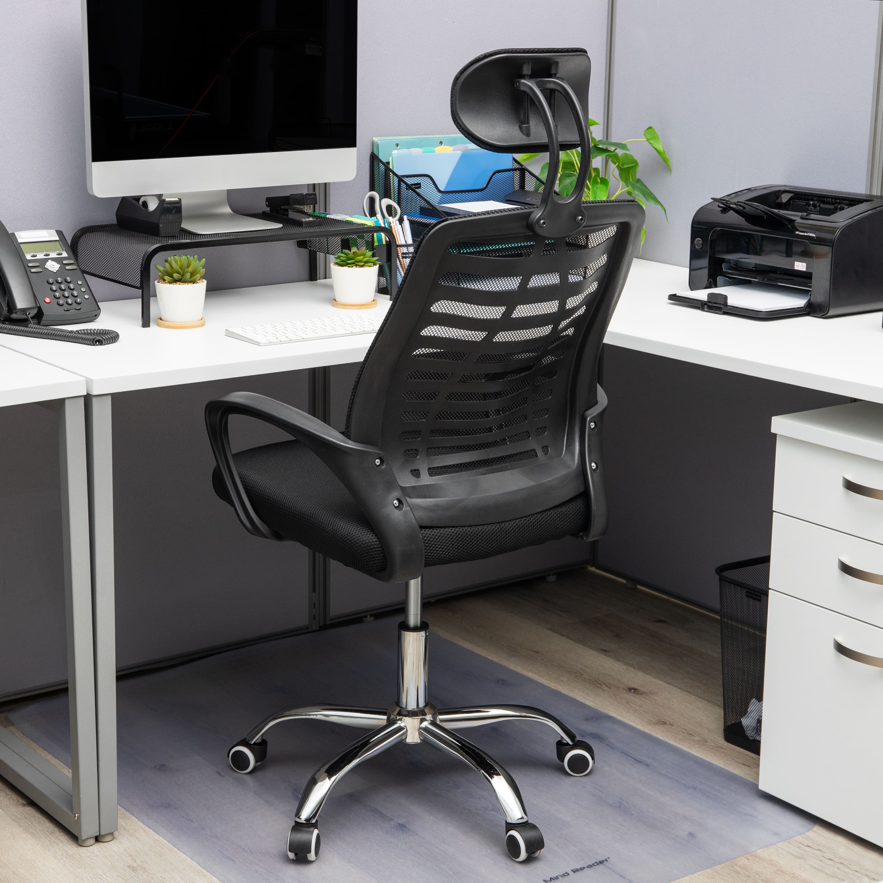 Mind Reader Office Chair with Wheels, Height Adjustable, Desk Chair, Office, 24"L x 20"W x 44-50"H, Black
