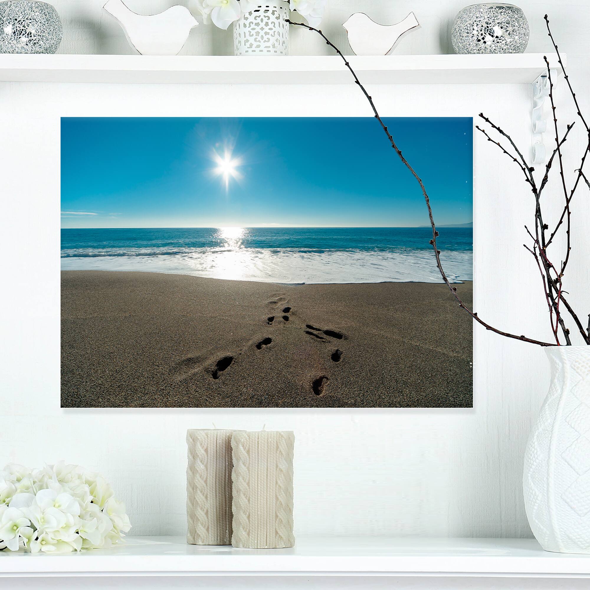 Designart - Blue Sea and Footprints in Sand
