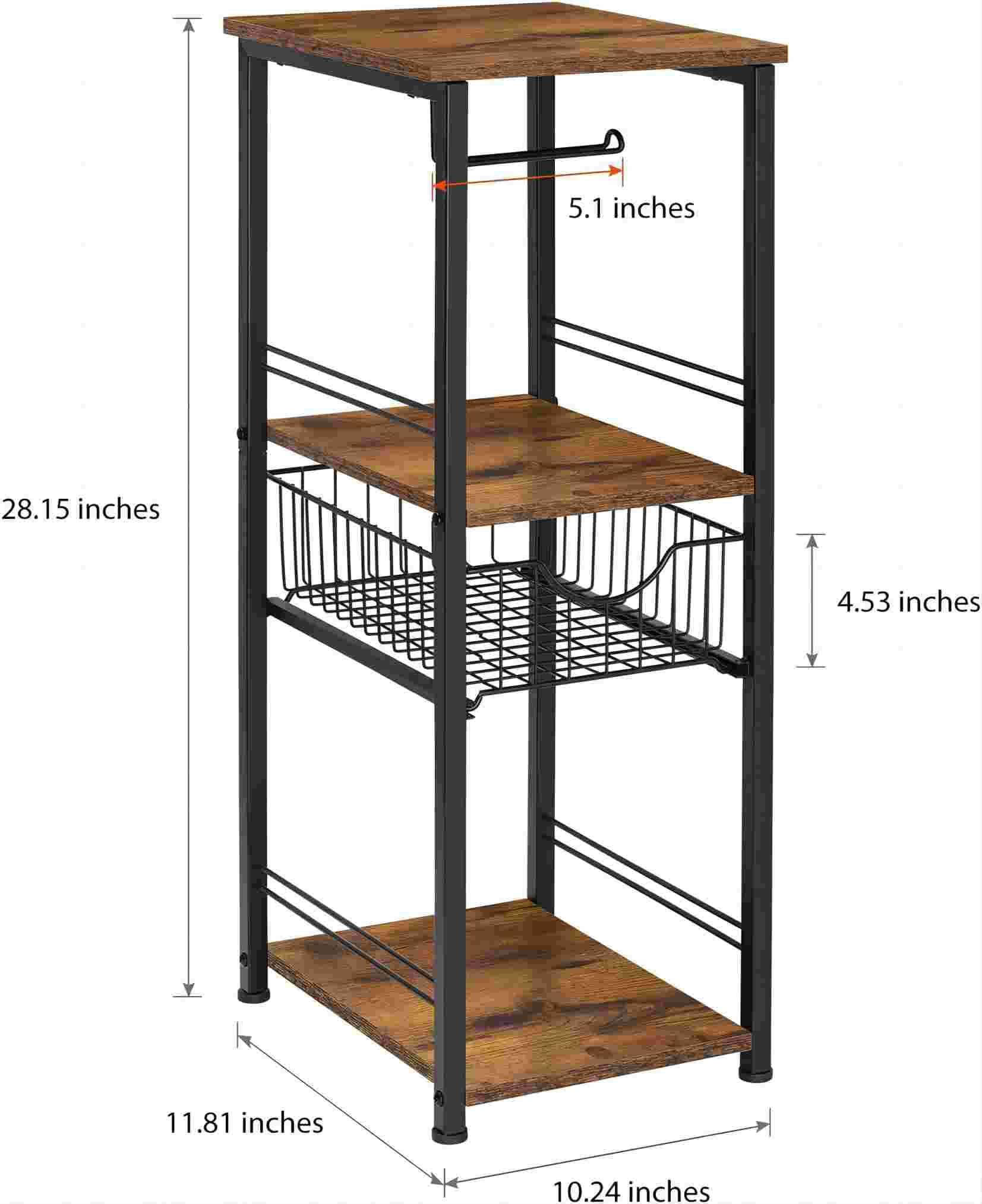 NEX™ 28" Freestanding 3-Tier Storage Shelf with Basket Drawer & Toilet Paper Holder