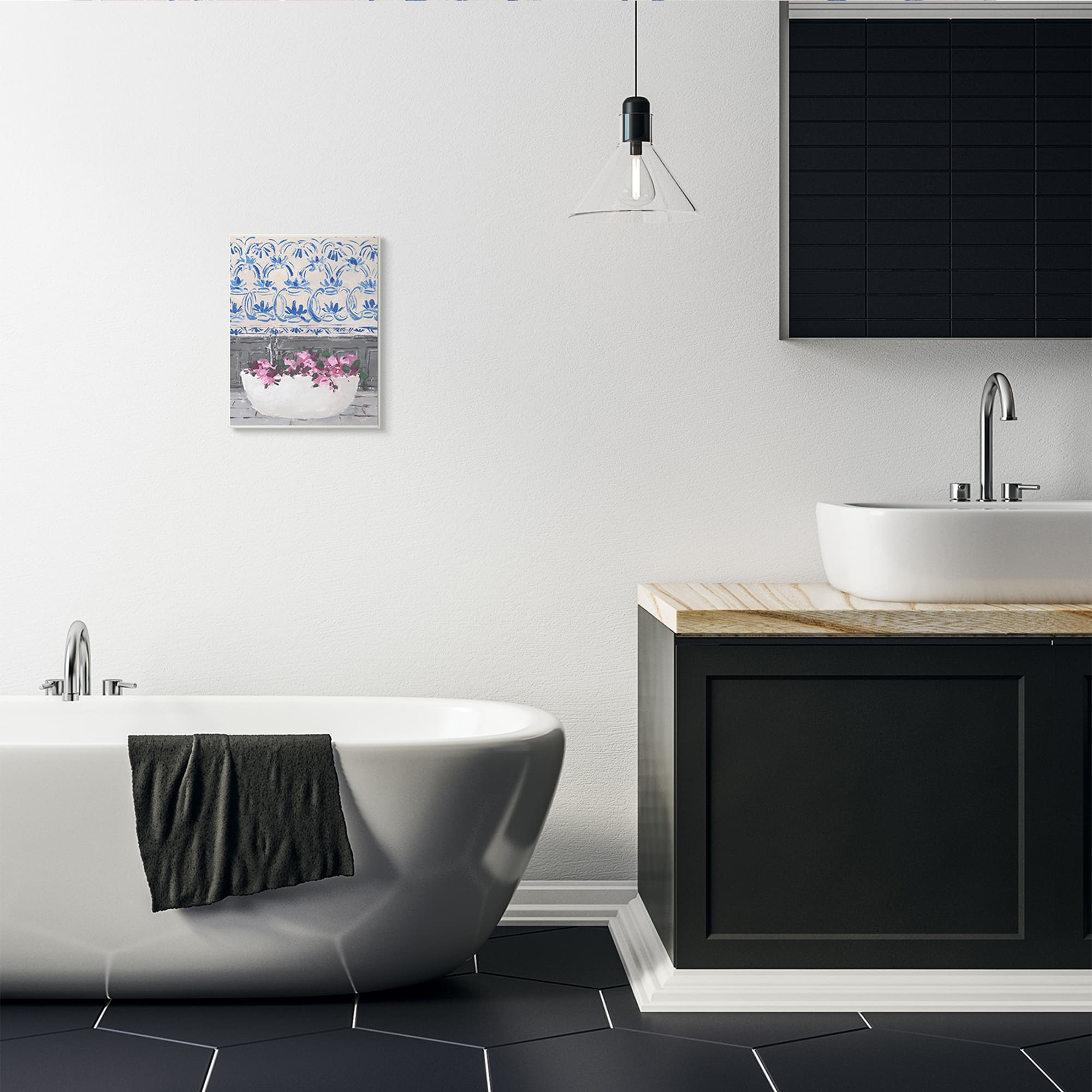 Stupell Industries Pink Flowers In Bath Tub Interior Design Wall Plaque