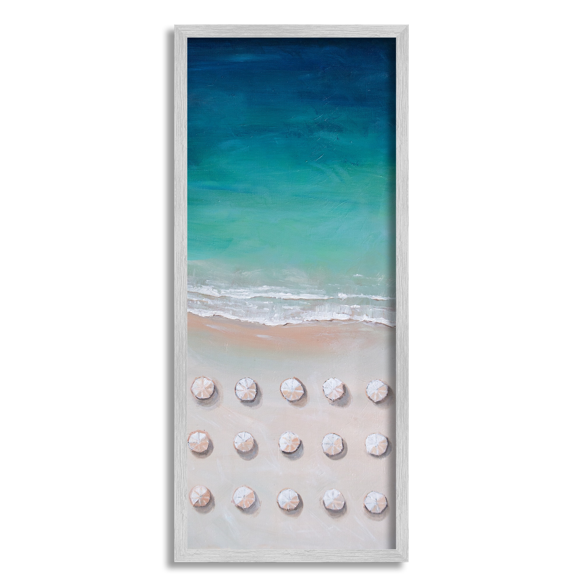 Stupell Industries Umbrella Beach Coast Deep Blue Waters Aerial Painting Framed Wall Art