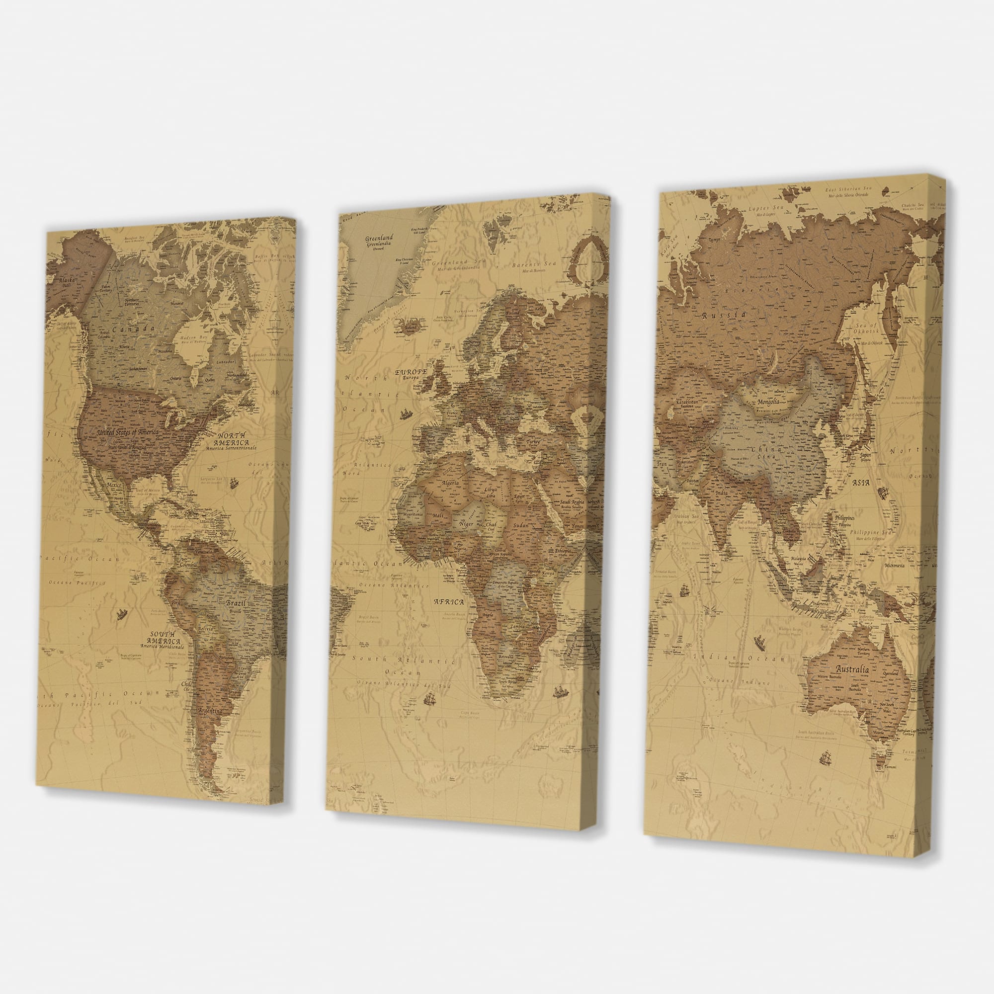 Designart - Ancient Map of The World III - Vintage Canvas Wall Art Print