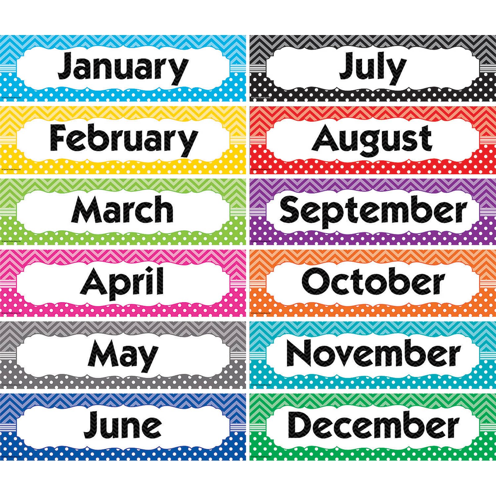 Teacher Created Resources® Chevrons and Dots Monthly Headliners, 12 Pieces Per Pack, 3 Packs of 36
