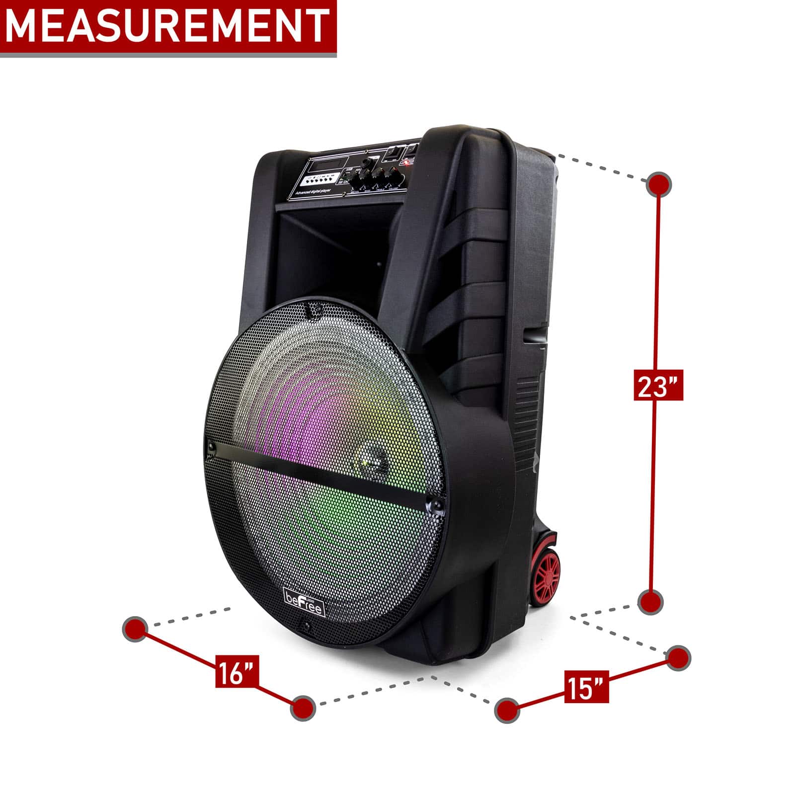 beFree Sound 15" Bluetooth Portable Rechargeable Party Speaker With LED Lights