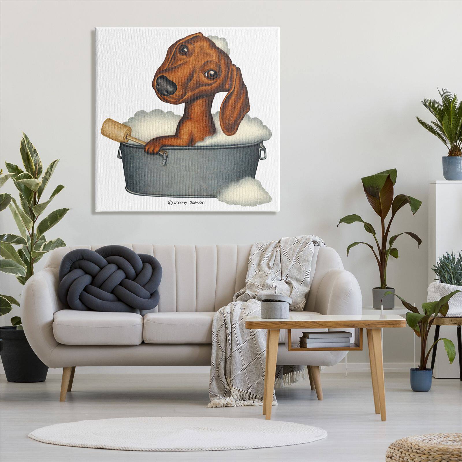 Stupell Industries Dachshund in Tin Tub Bubble Bath Country Pet Canvas Wall Art