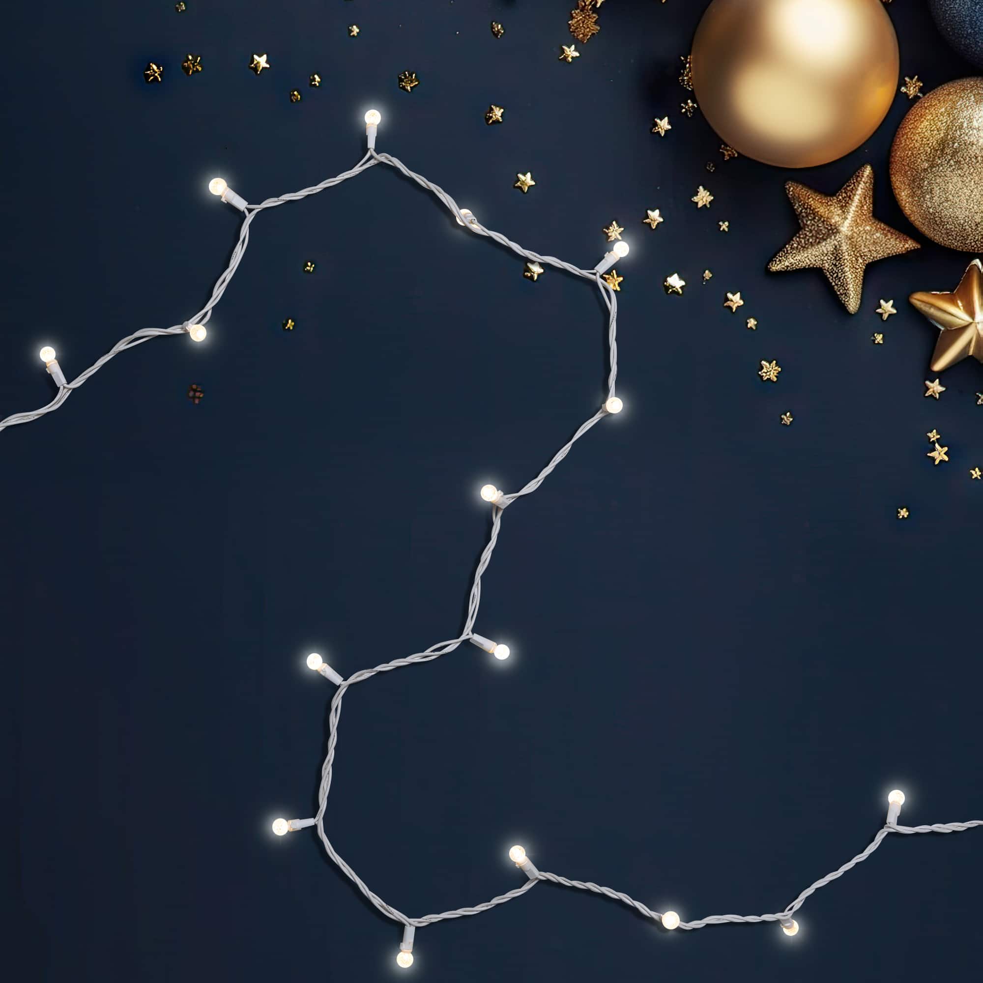 50ct. Warm White LED G12 Berry Mini Christmas String Lights with White Wire