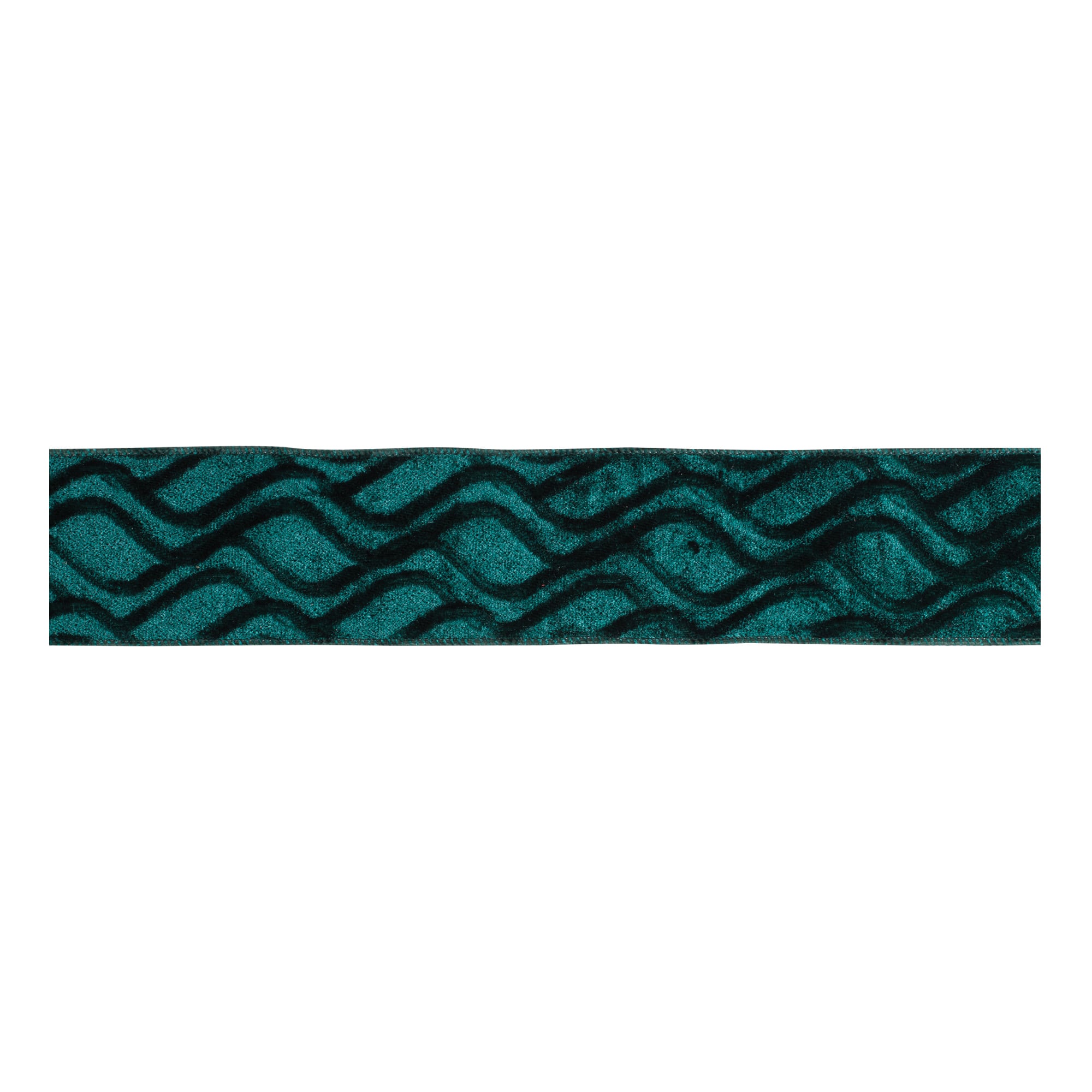 Melrose 2.5" x 10yd. Green & Black Embossed Wave Velvet Wired Polyester Ribbon