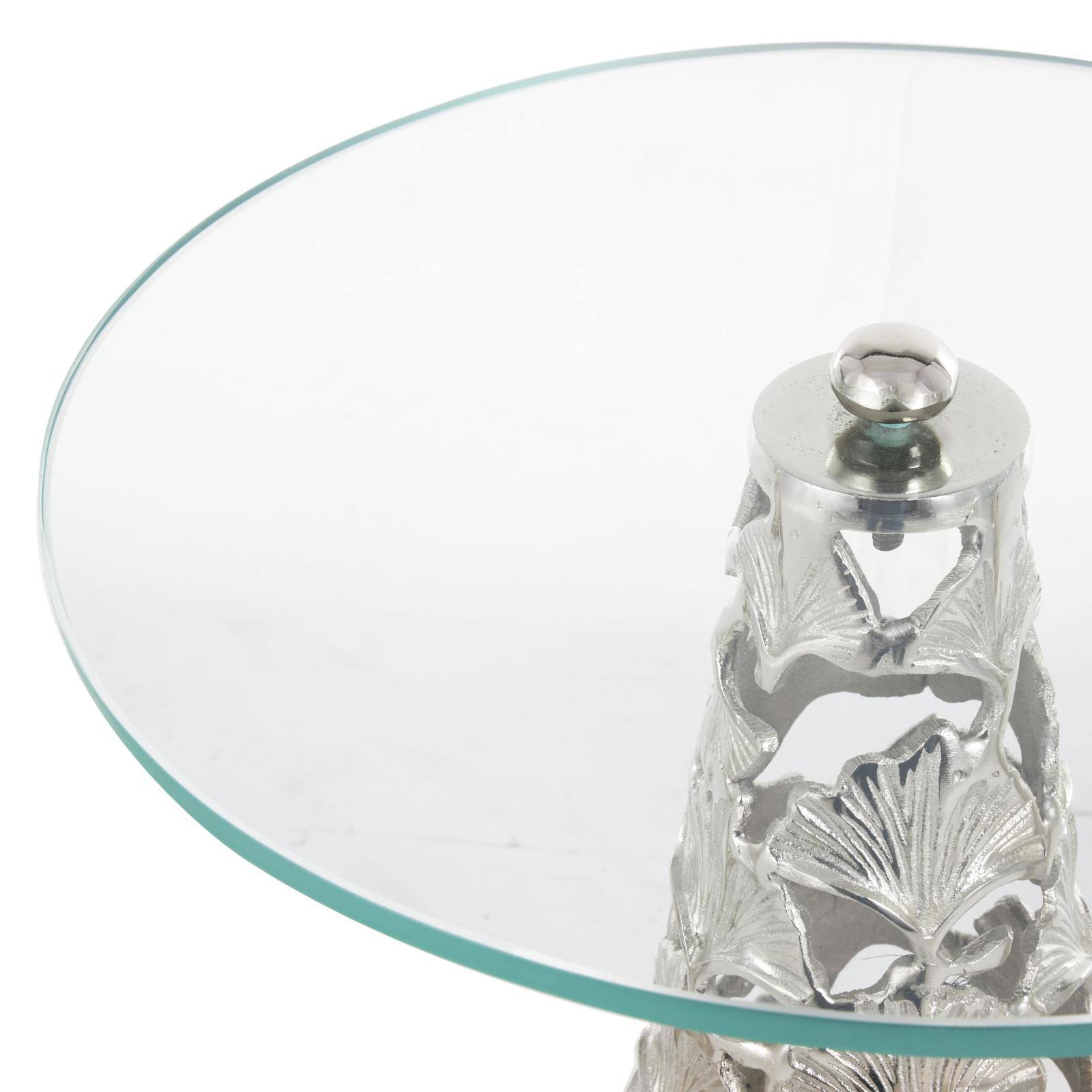 Silver Accent Table with Tempered Glass Tabletops Set 