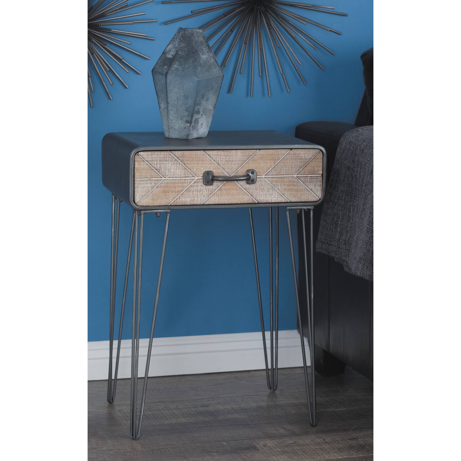 2ft. Black Iron and Wood Modern Accent Table