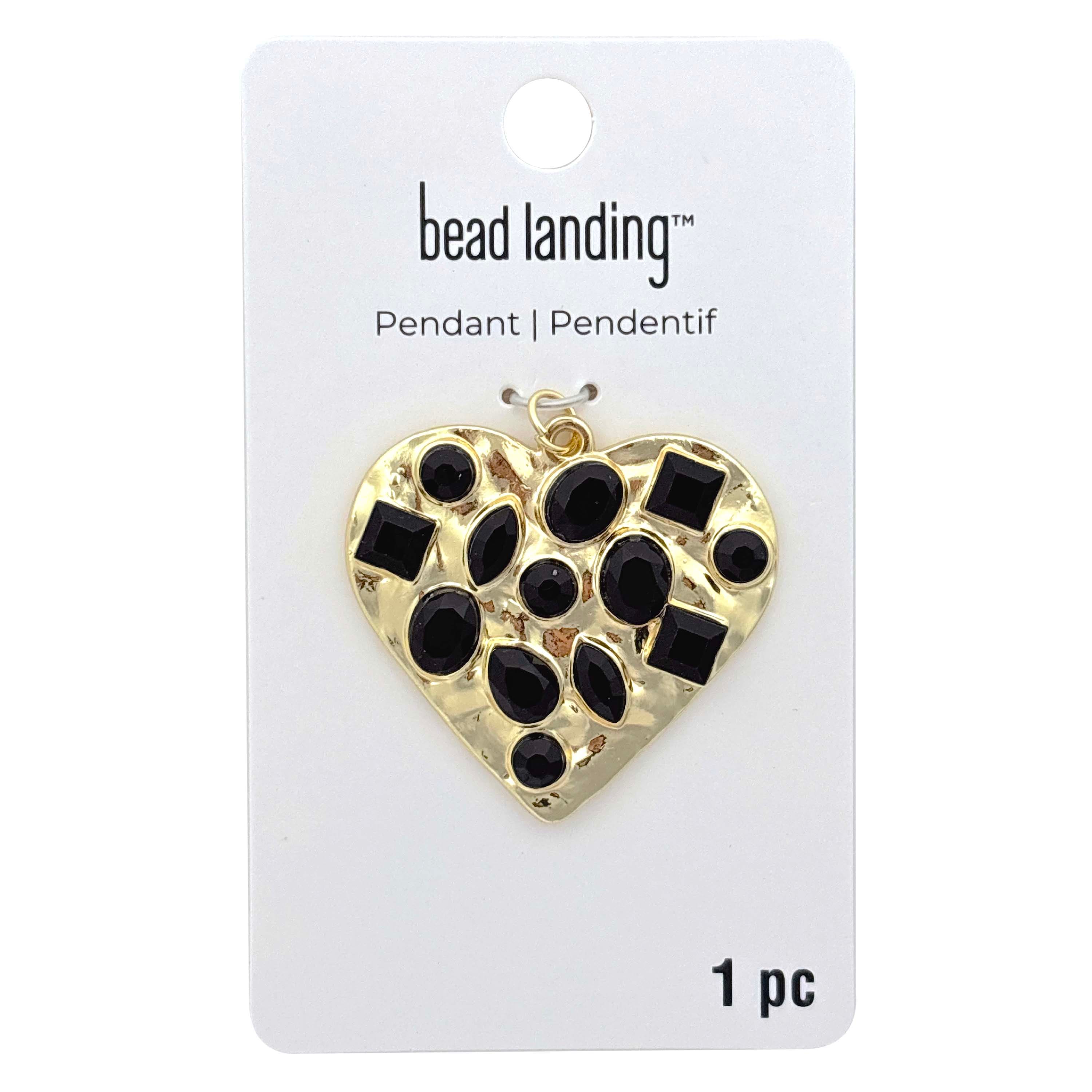 Gold & Black Gem Metal Heart Pendant by Bead Landing™