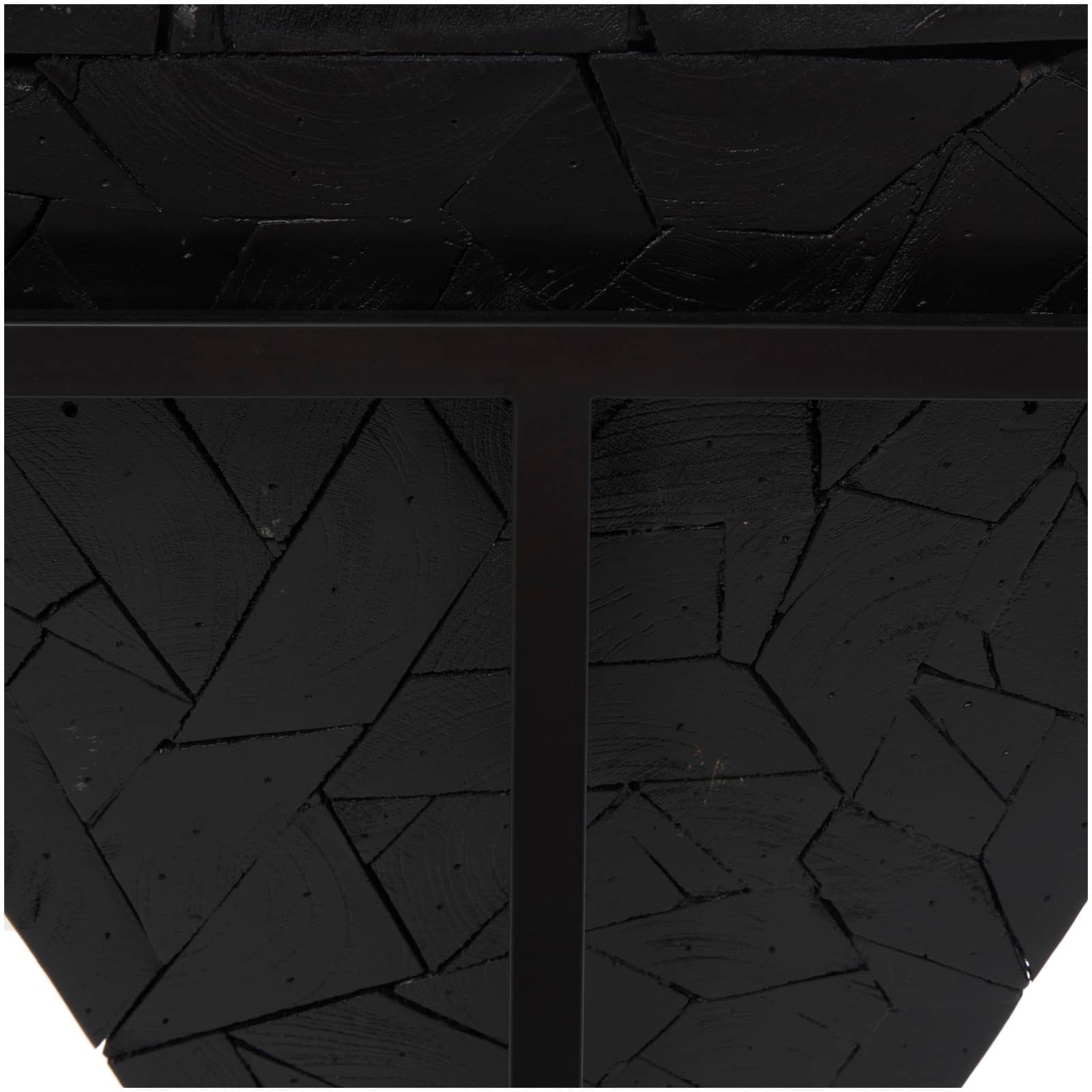 22" Black Teak Wood Geometric Handmade Inverted Pyramid Accent Table with Black Metal Base
