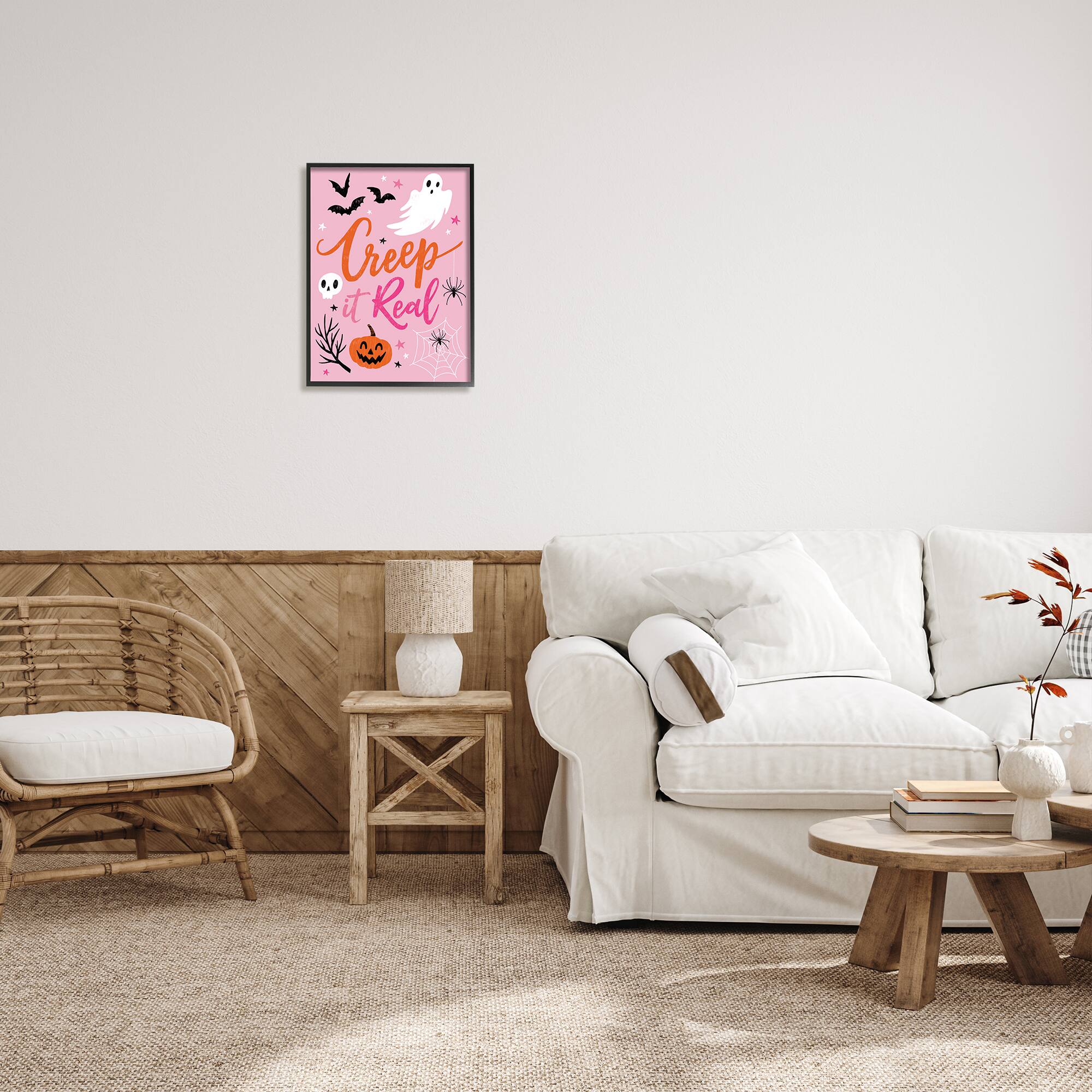Stupell Industries Creep It Real Pink Halloween Phrase Framed Giclee Art