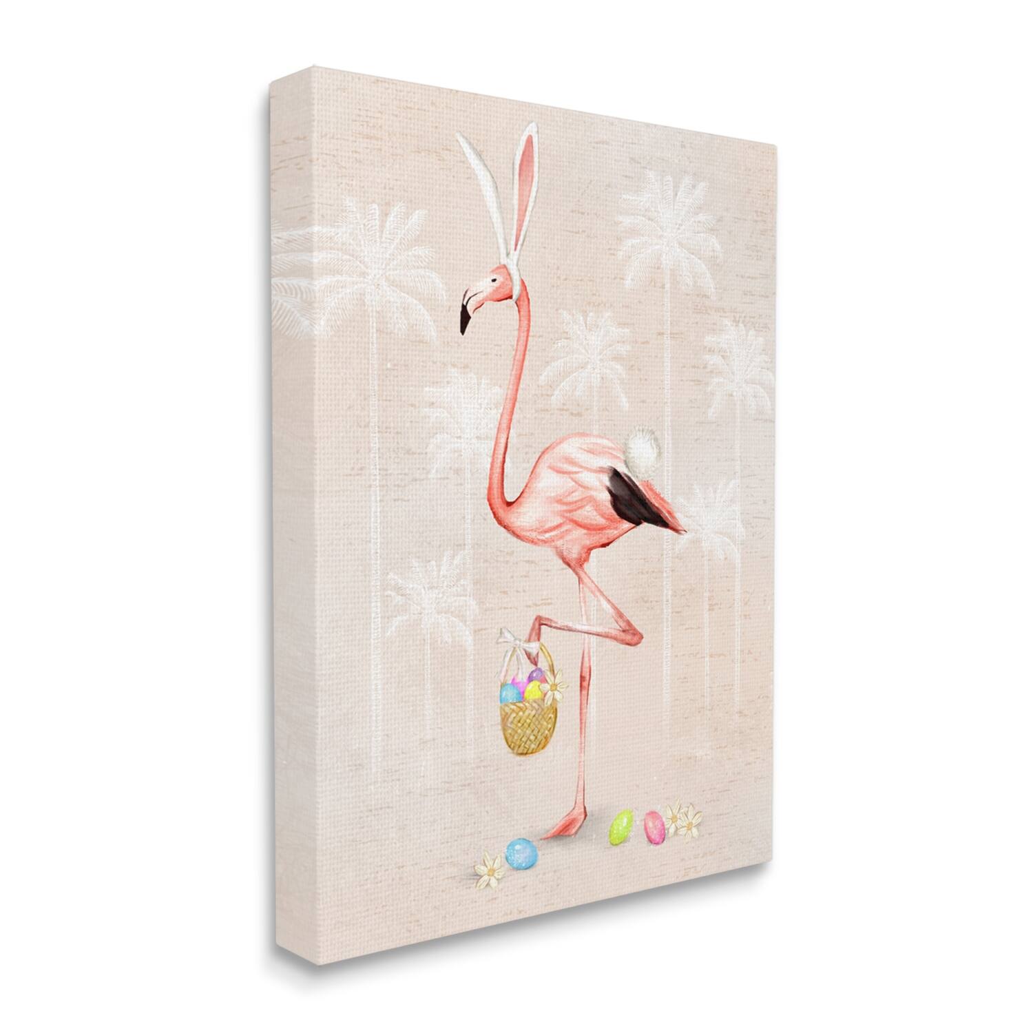 Stupell Industries Easter Flamingo Pink Bird Egg Hunt Basket Canvas Wall Art