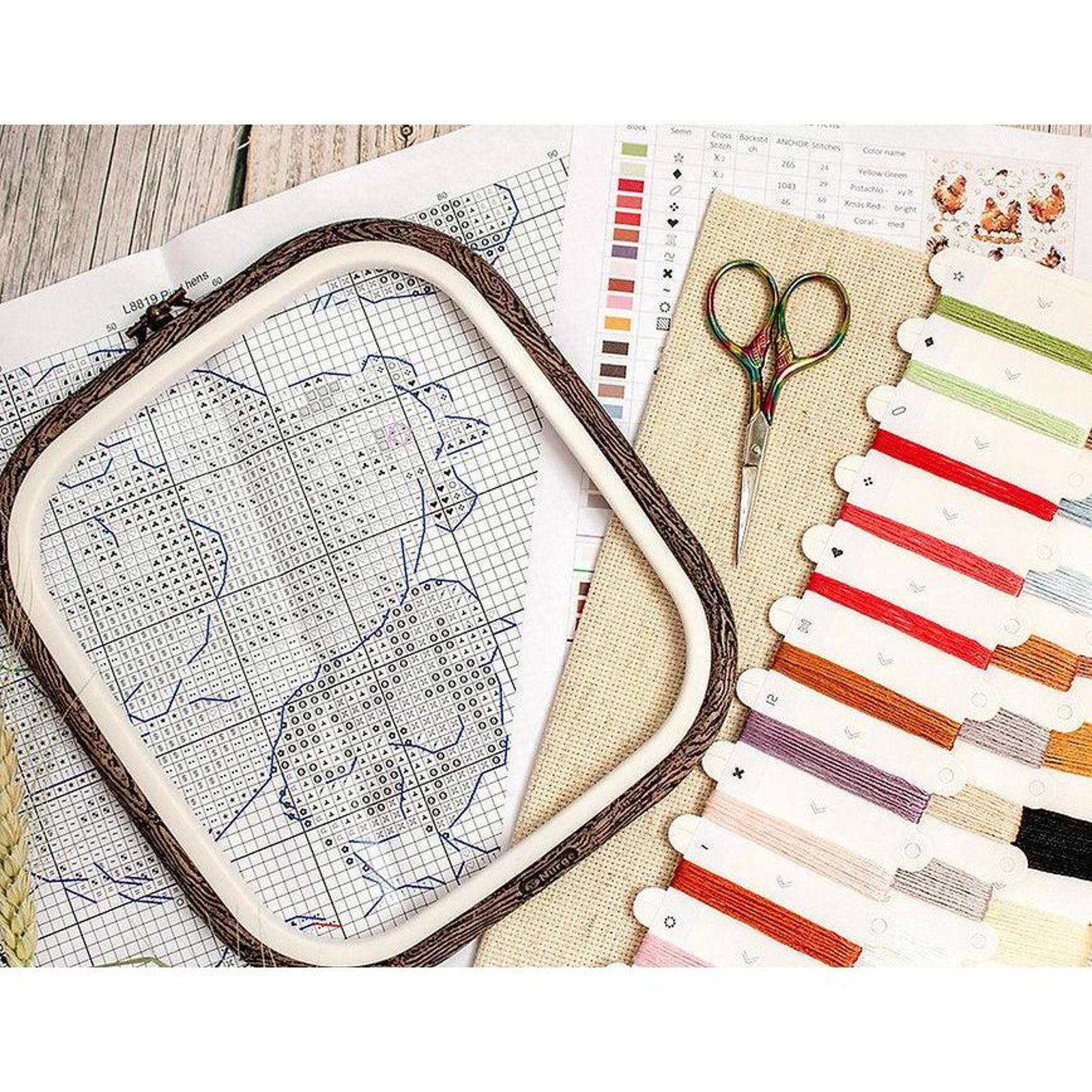 LetiStitch Pied Hens Counted Cross Stitch Kit