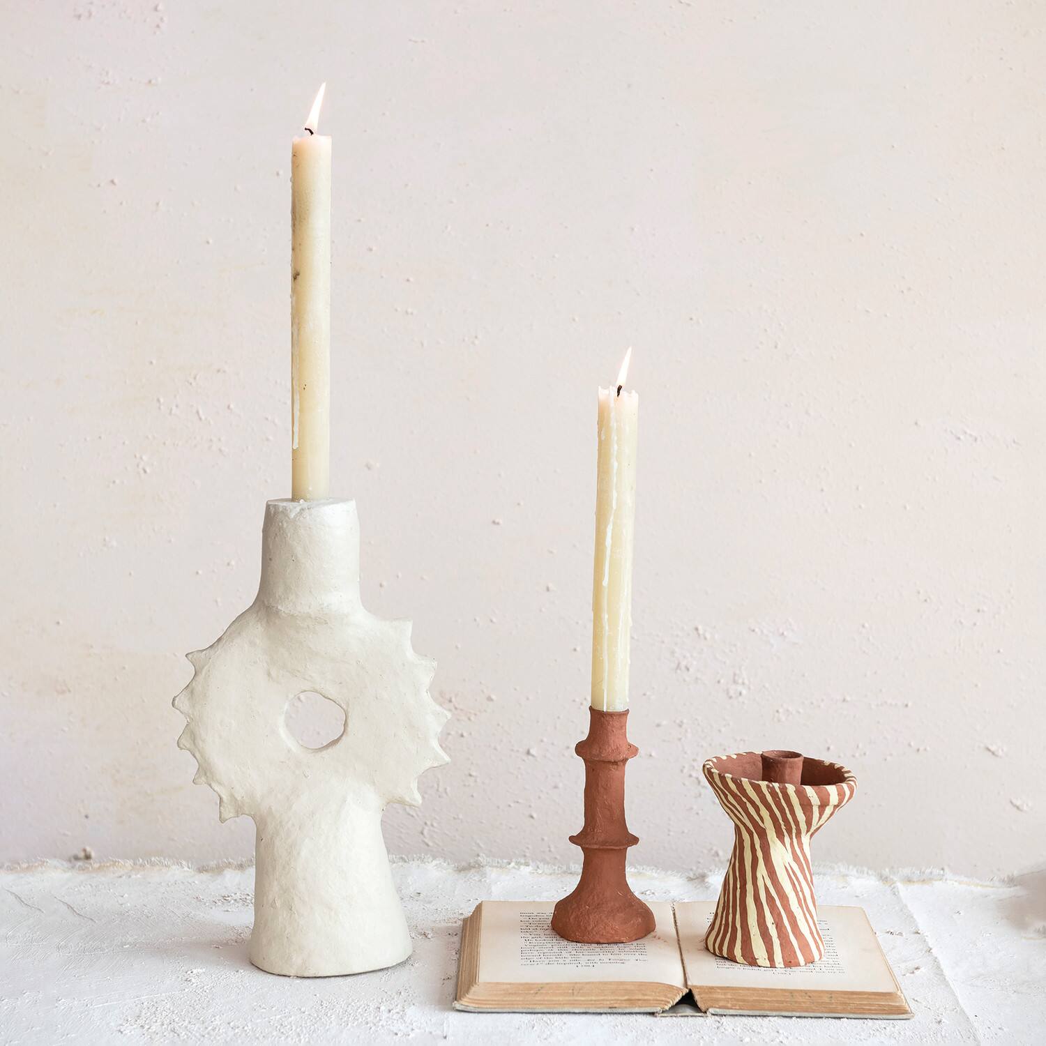 Hello Honey® 5" Round Decorative Hand-Painted Paper Mache Taper Holder