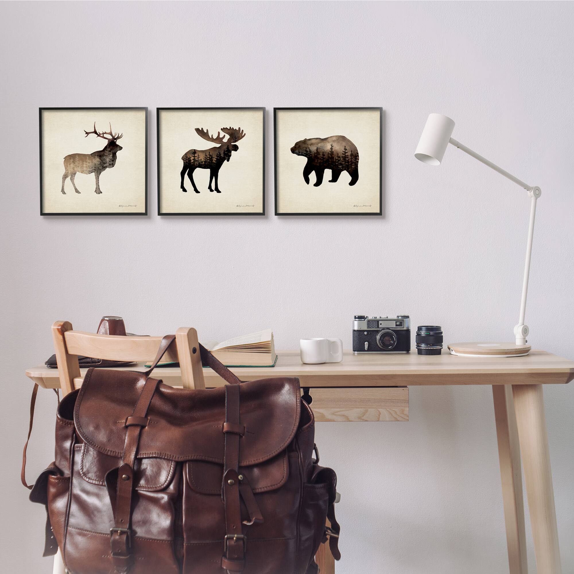 Stupell Industries Woodland Animal Silhouettes Rustic Forest Pine Tree Landscape Framed Wall Art