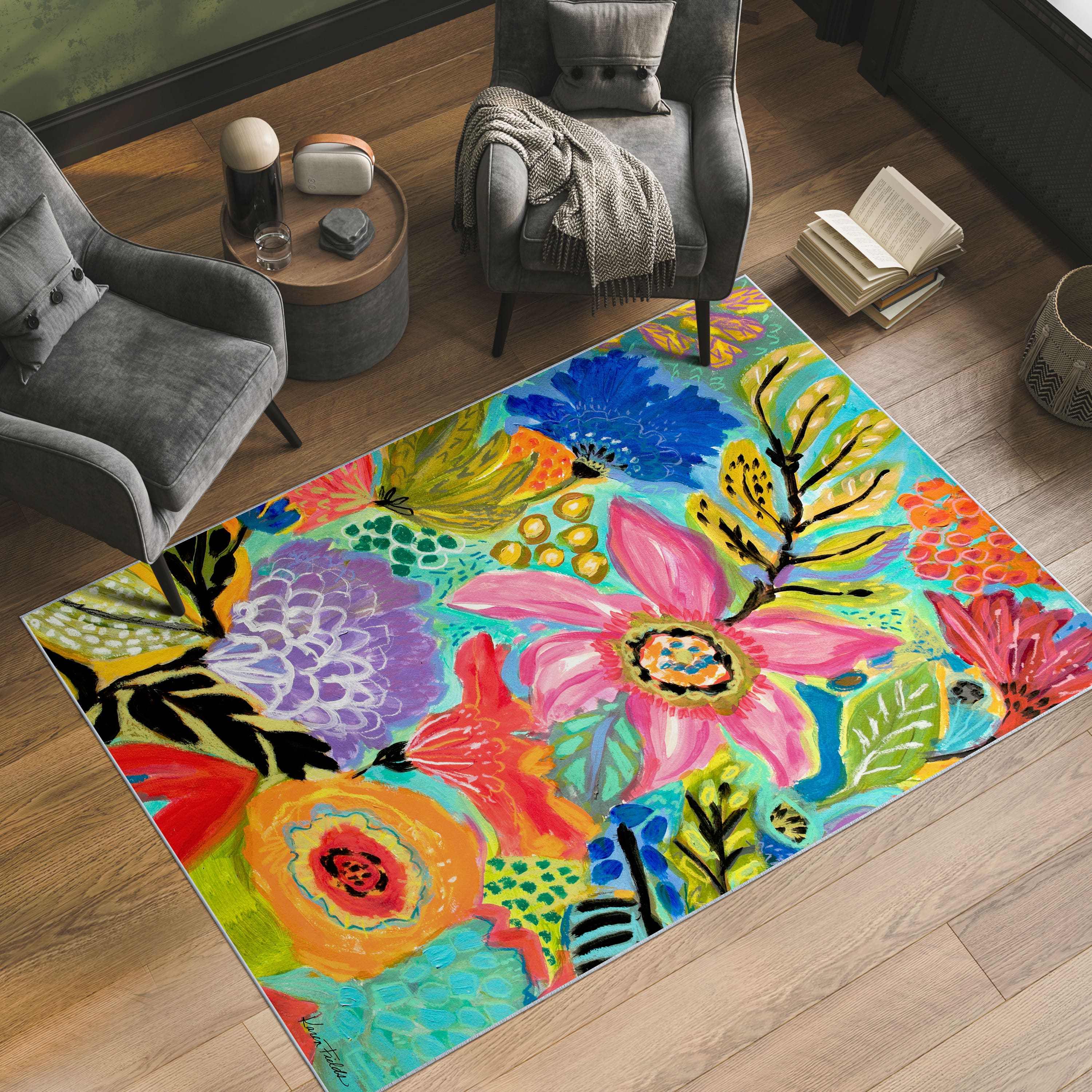 Empire Art Direct 5ft. x 7.5ft. Secret Garden Floral II B Tapis D'Art Washable Area Rug