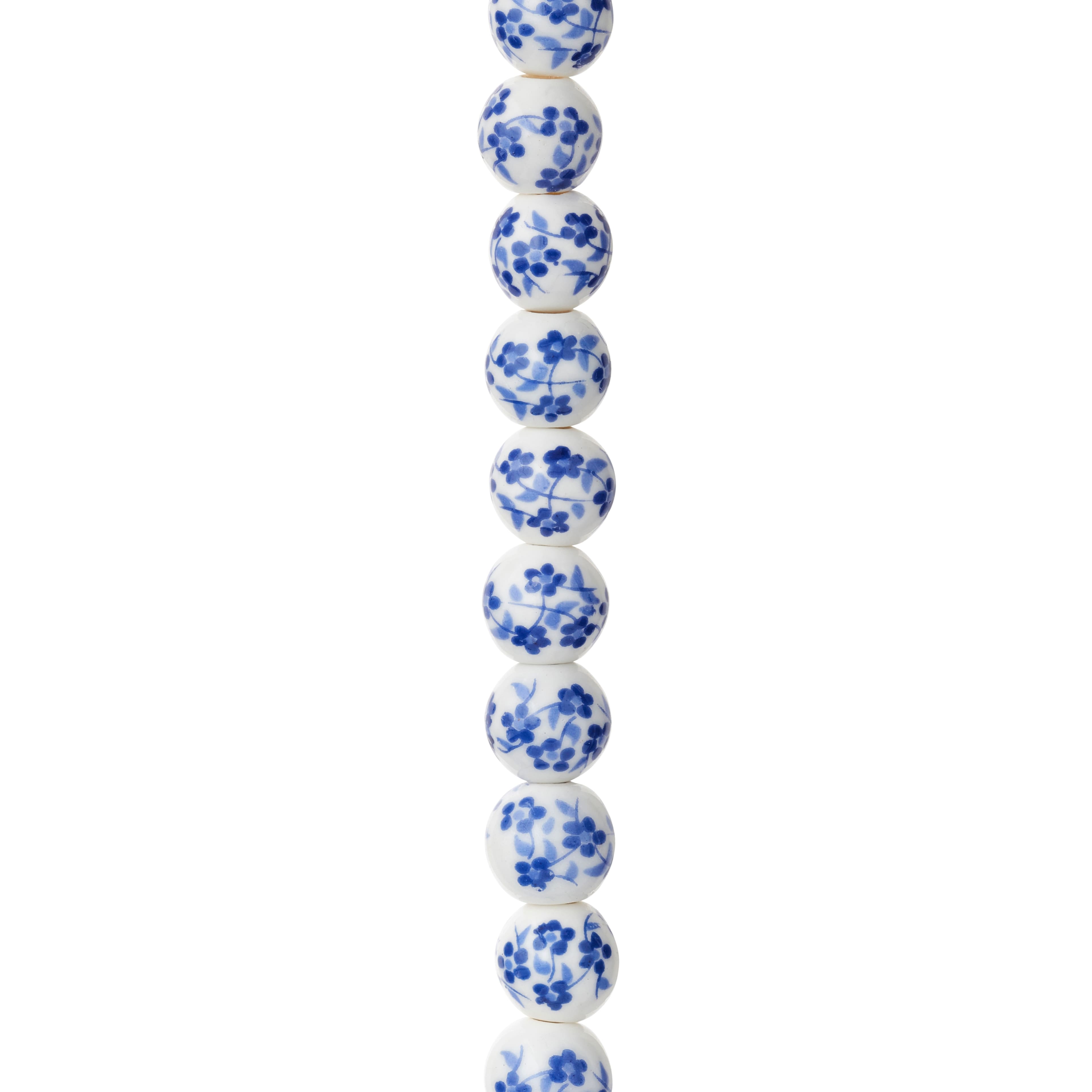 12 Pack: Blue Daisy Ceramic Round Beads, 8mm by Bead Landing™