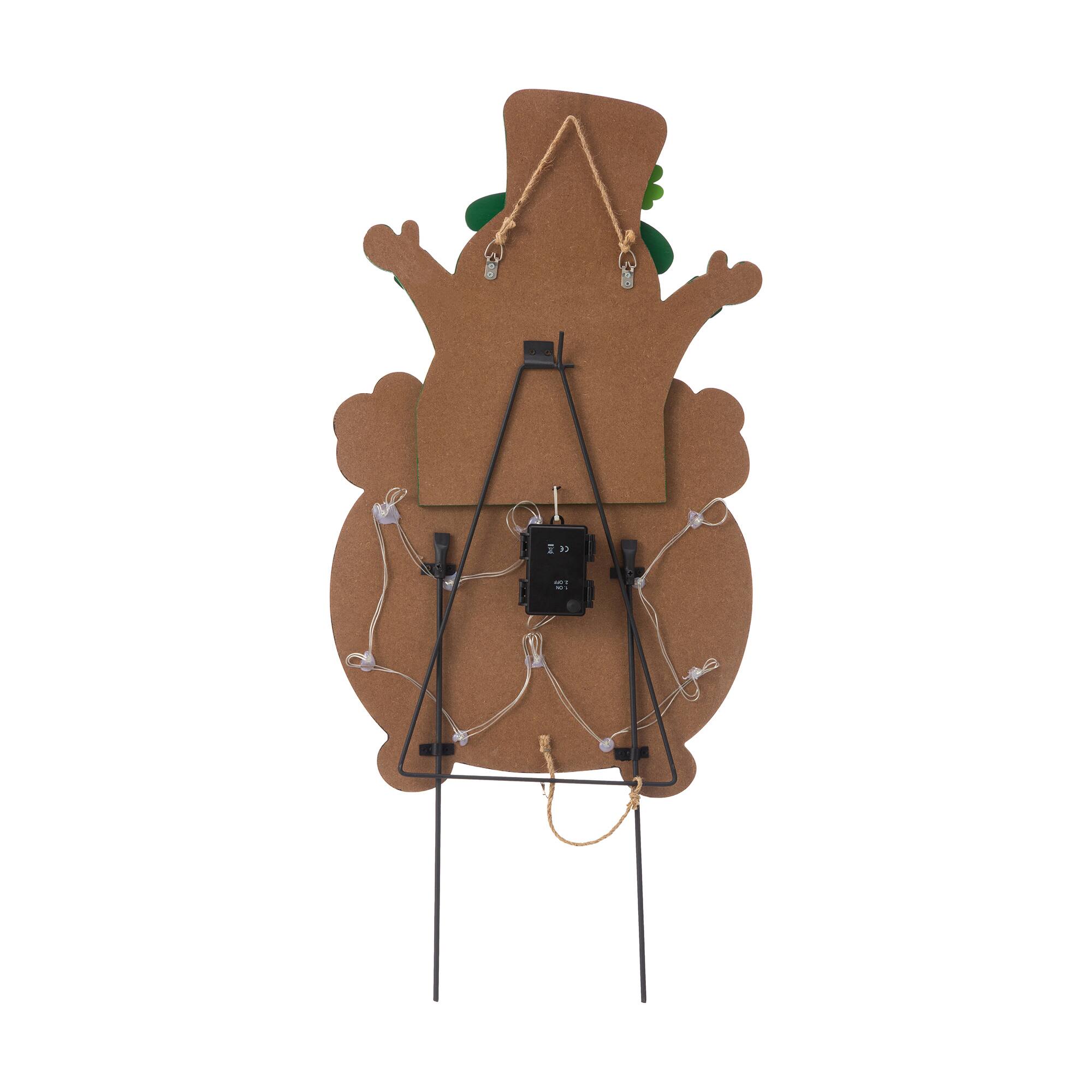 Glitzhome® 24" Lighted St. Patrick's Wooden Leprechaun Pot of Gold Décor