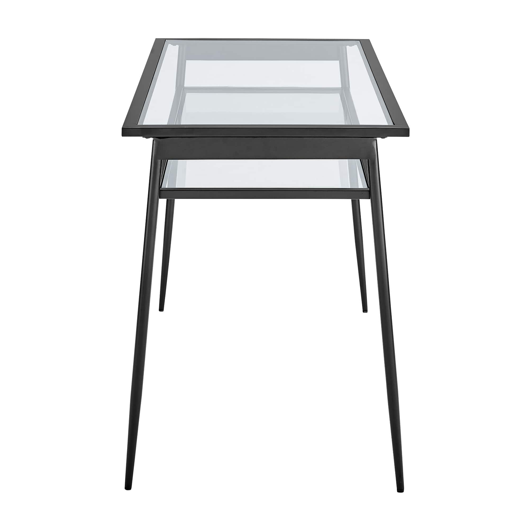Walker Edison 48" Black Two Tier Glass & Metal Desk
