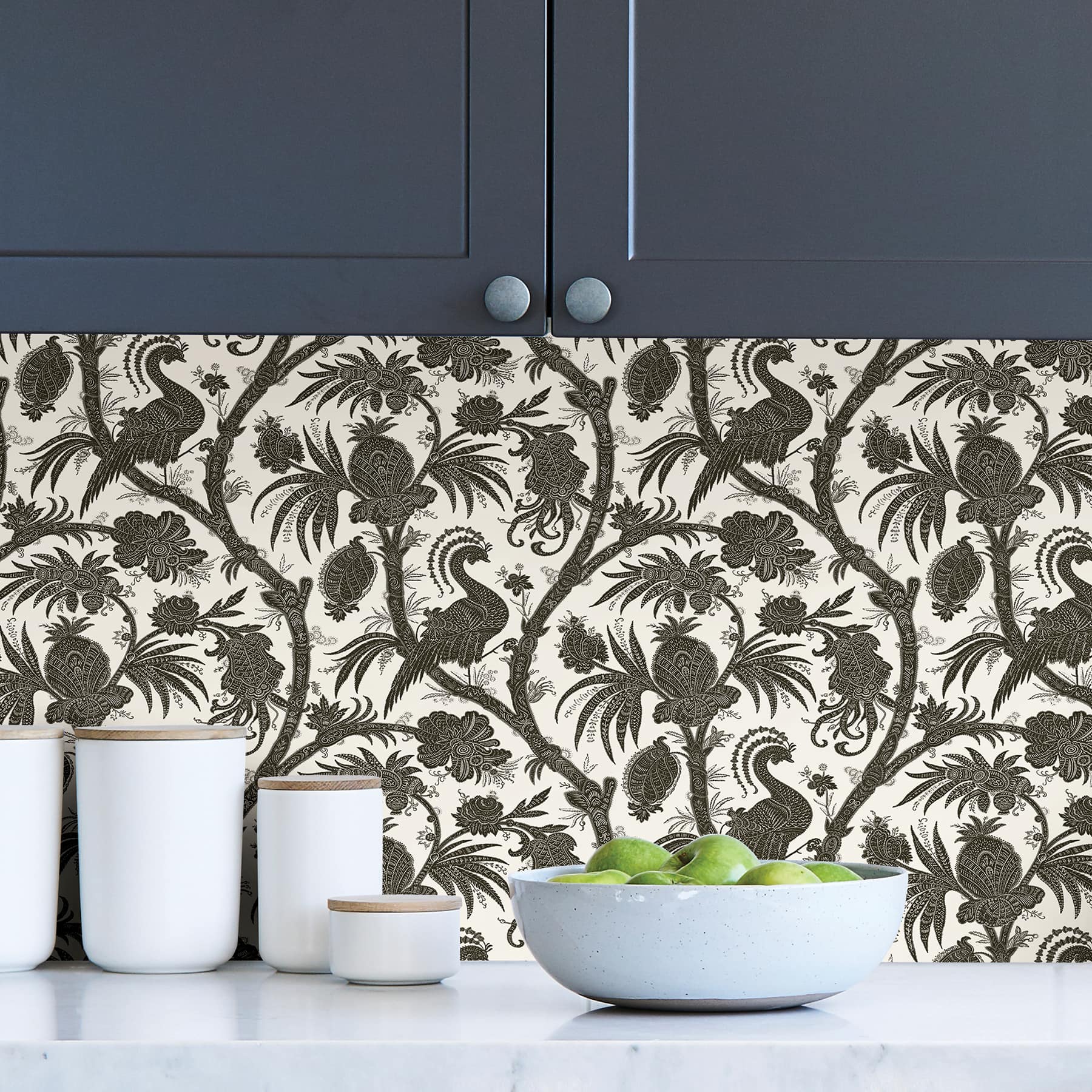 Scalamandre Charcoal Balinese Peacock Peel & Stick Wallpaper