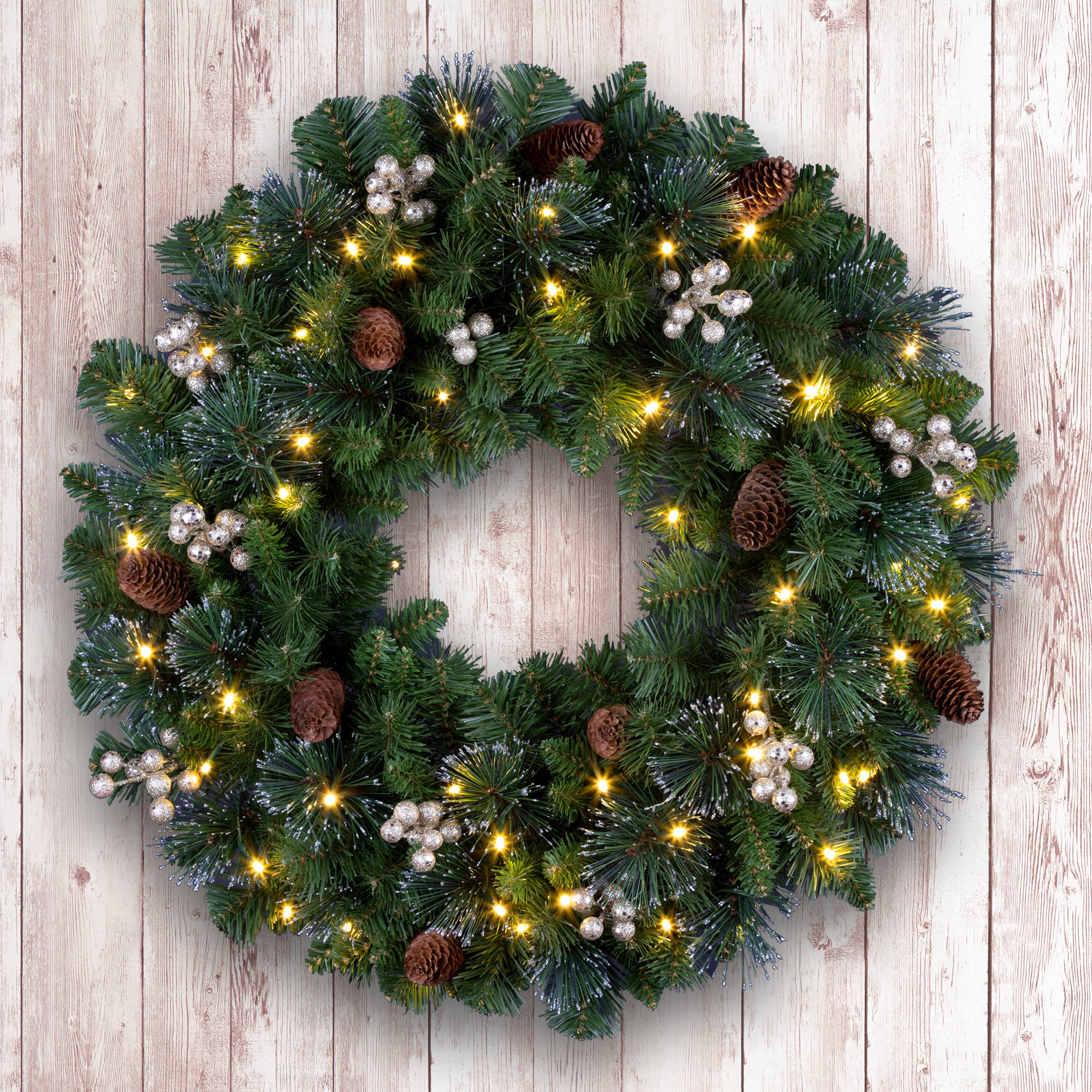 24" Crestwood® Clear Lights Pre-Lit Gold Spruce Wreath