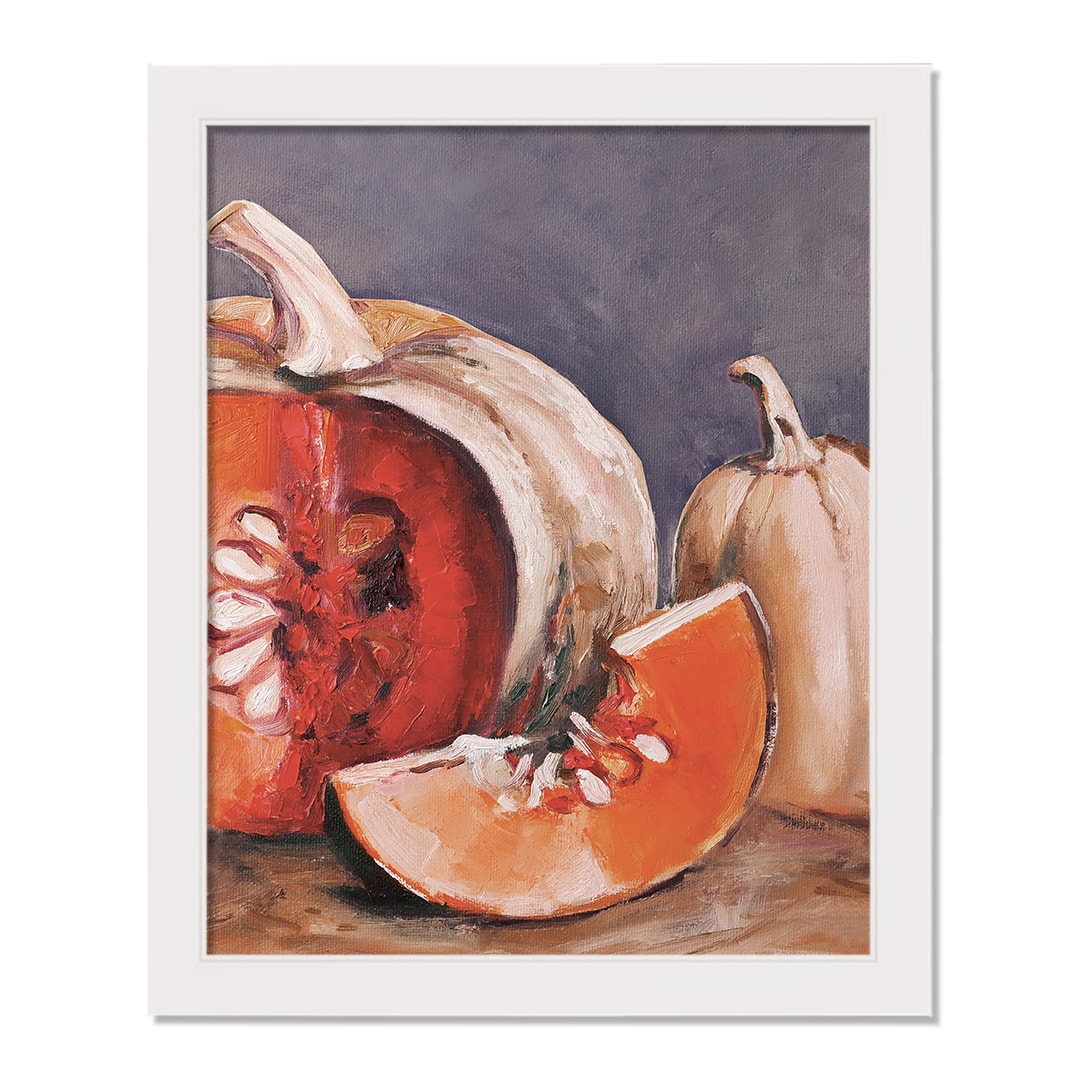 Autumn Pumpkin Still Life Wall Art with White Frame