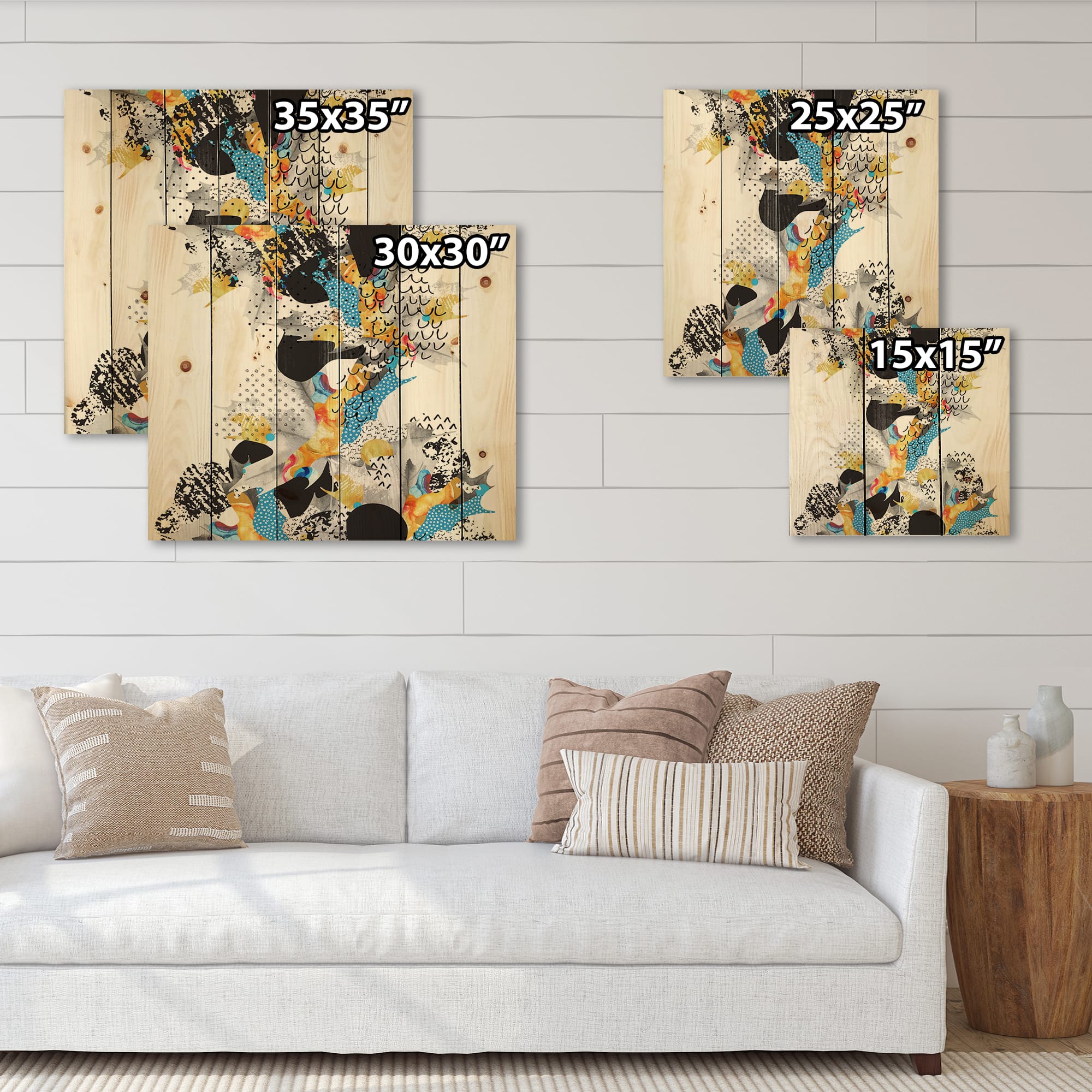 Designart - Minimal Fluid Shapes In Bauhaus Memphis Style - Modern Print on Natural Pine Wood