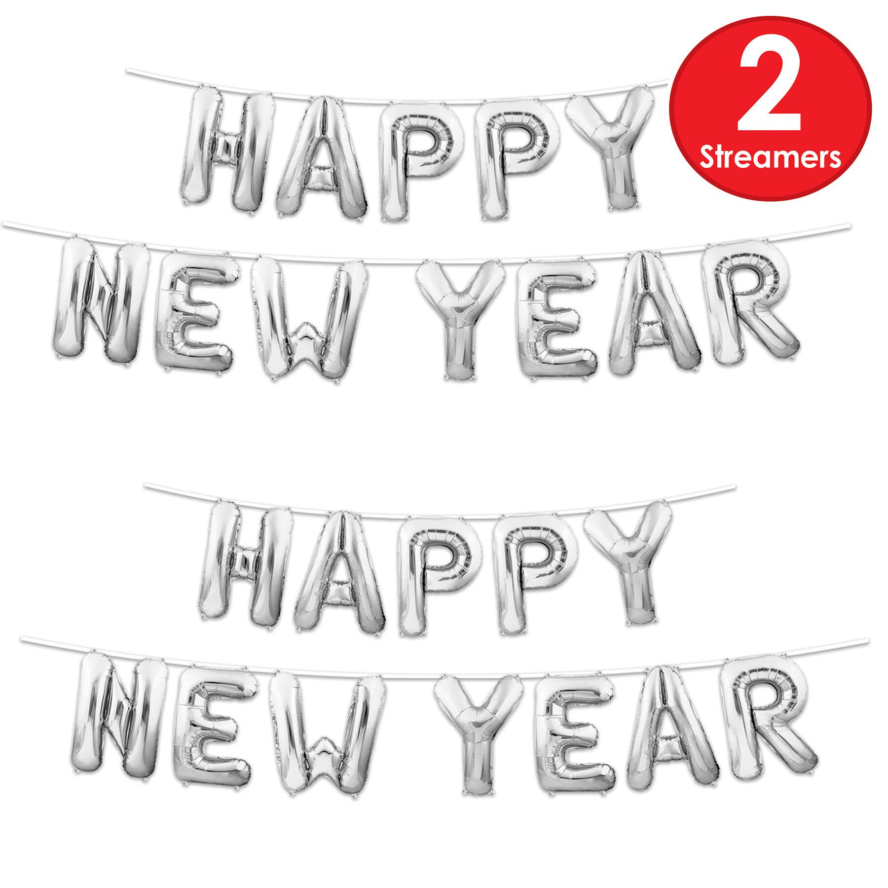 Beistle 12ft. Silver Happy New Year Balloon Streamers, 2ct.