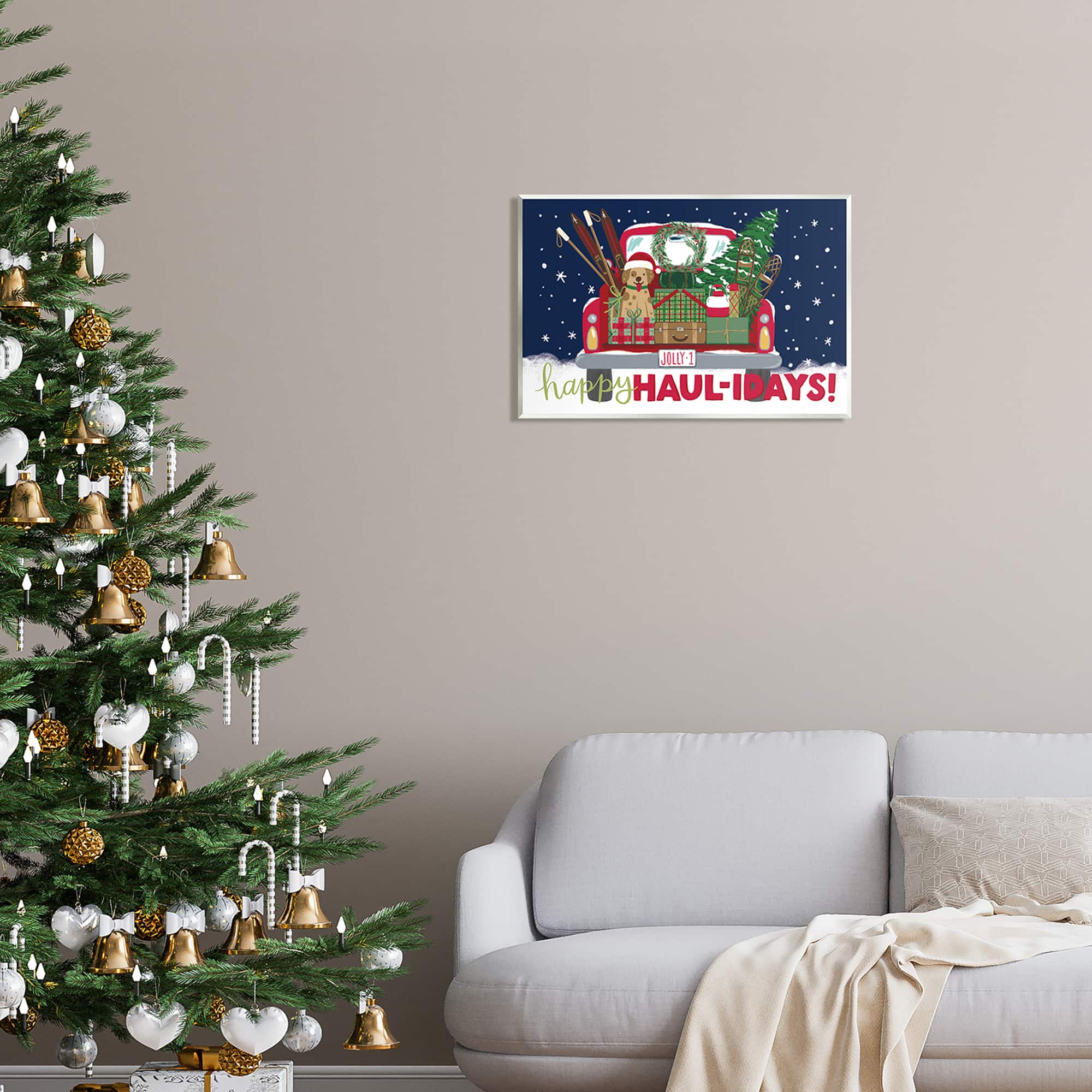 Stupell Industries Happy Haul-idays Christmas Gift Truck Wall Plaque Art