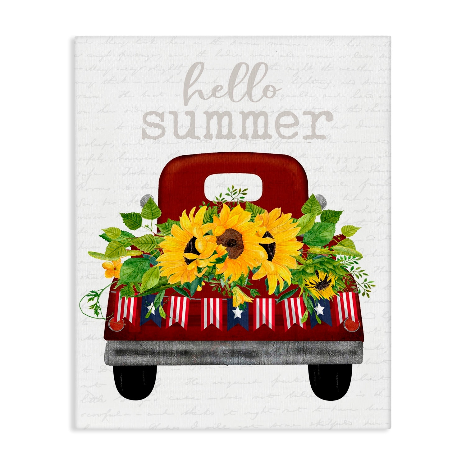 Stupell Industries Hello Summer Quote Sunflower Flower Patriotic Truck Canvas Wall Art