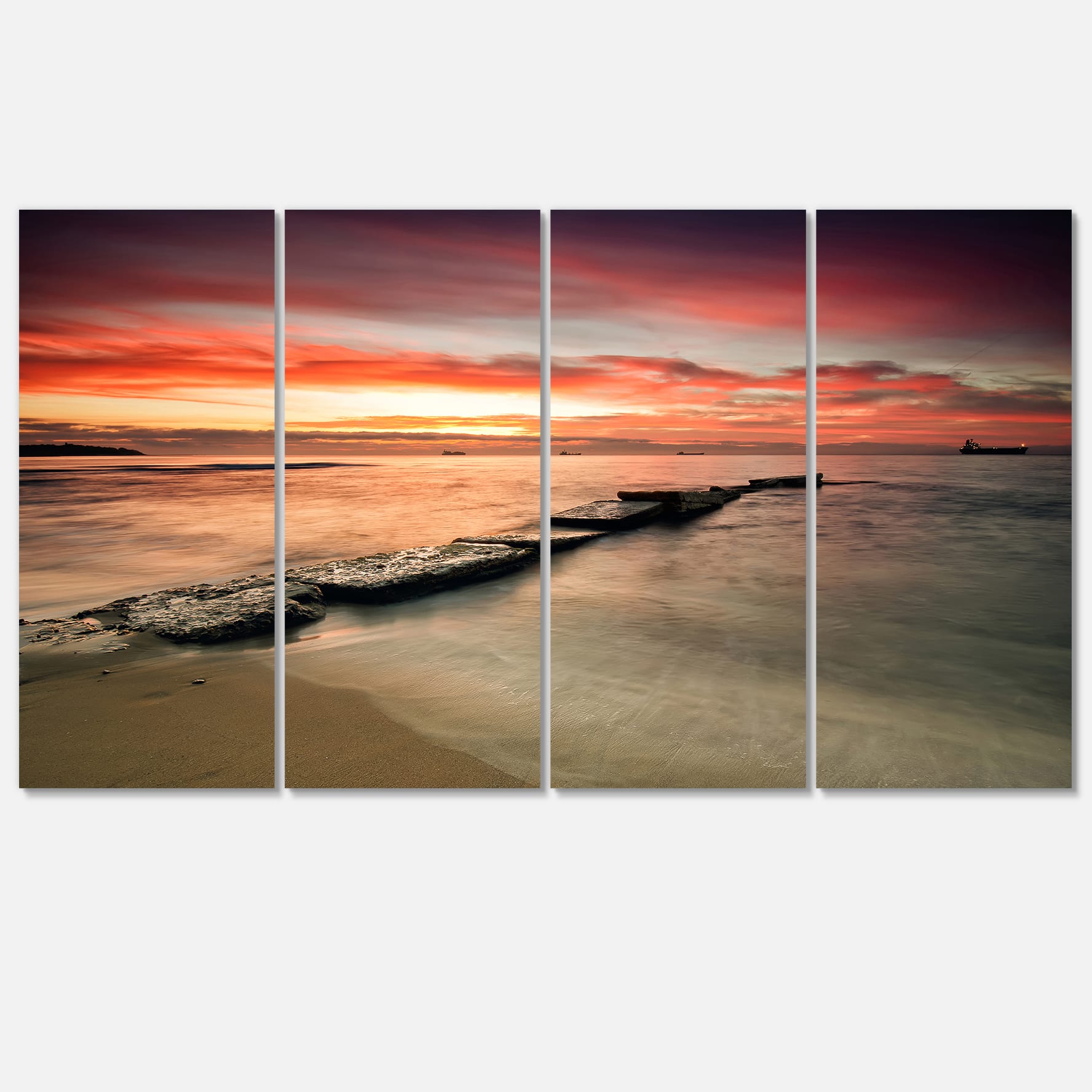 Designart - Wonderful Sunrise on Black Ocean - Beach Photo Canvas Print
