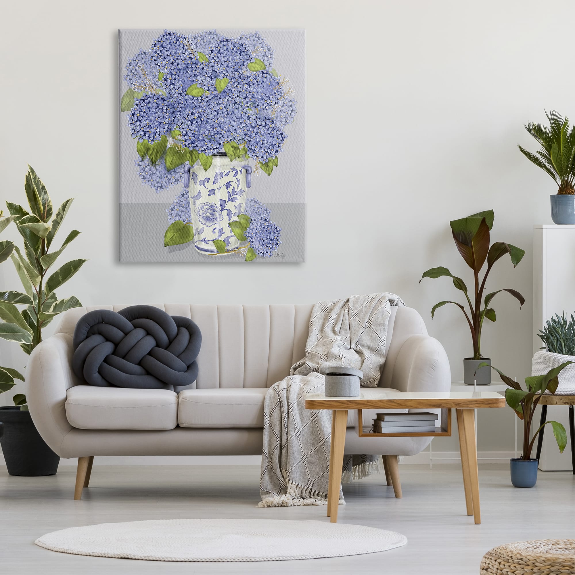 Stupell Industries Blushing Blue Hydrangeas Traditional Farmhouse Vase Still-Life Canvas Wall Art