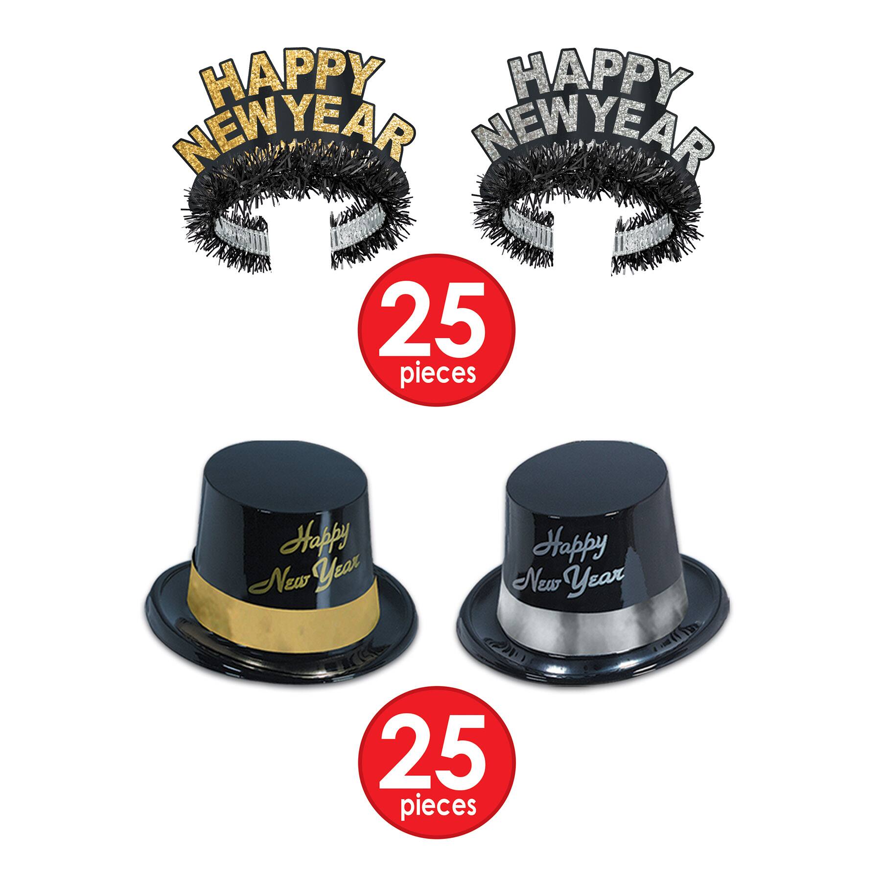 Beistle Black, Gold & Silver New Year Legacy Party Favor Kit for 50