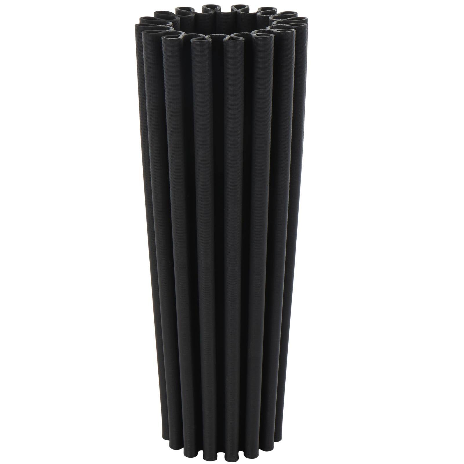 Black Abstract Dimensional Ribbed Ceramic Vase