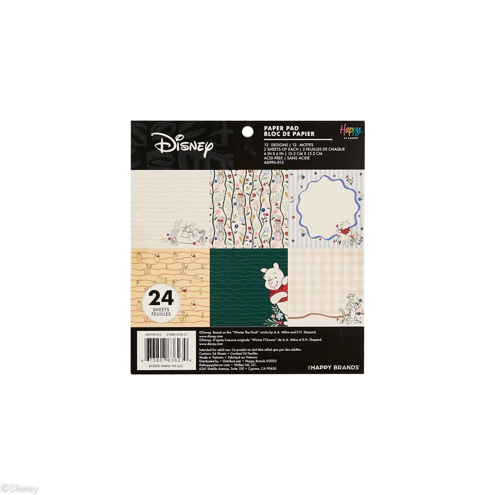 The Happy Planner® Disney© Hunny Fields 6" x 6" Scrapbooking Paper Pad, 24 Sheets