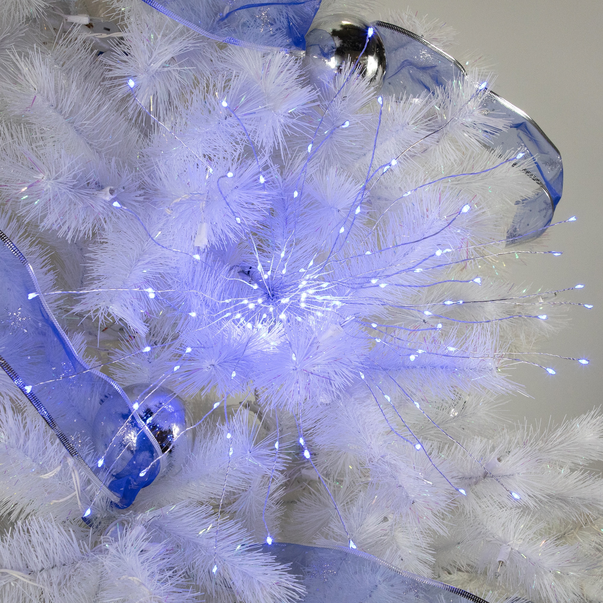 20" LED Lighted Firework Silver Branch Christmas Decoration