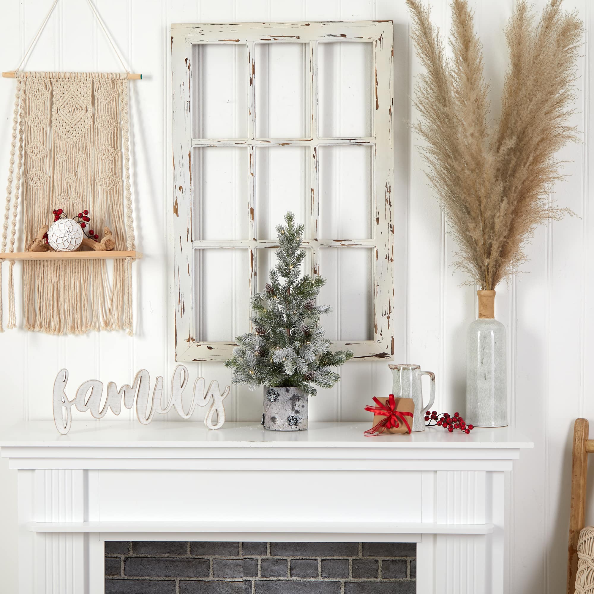 2ft. Pre-Lit Flocked Artificial Christmas Tree in Decorative Birch Bark Planter, LED Lights
