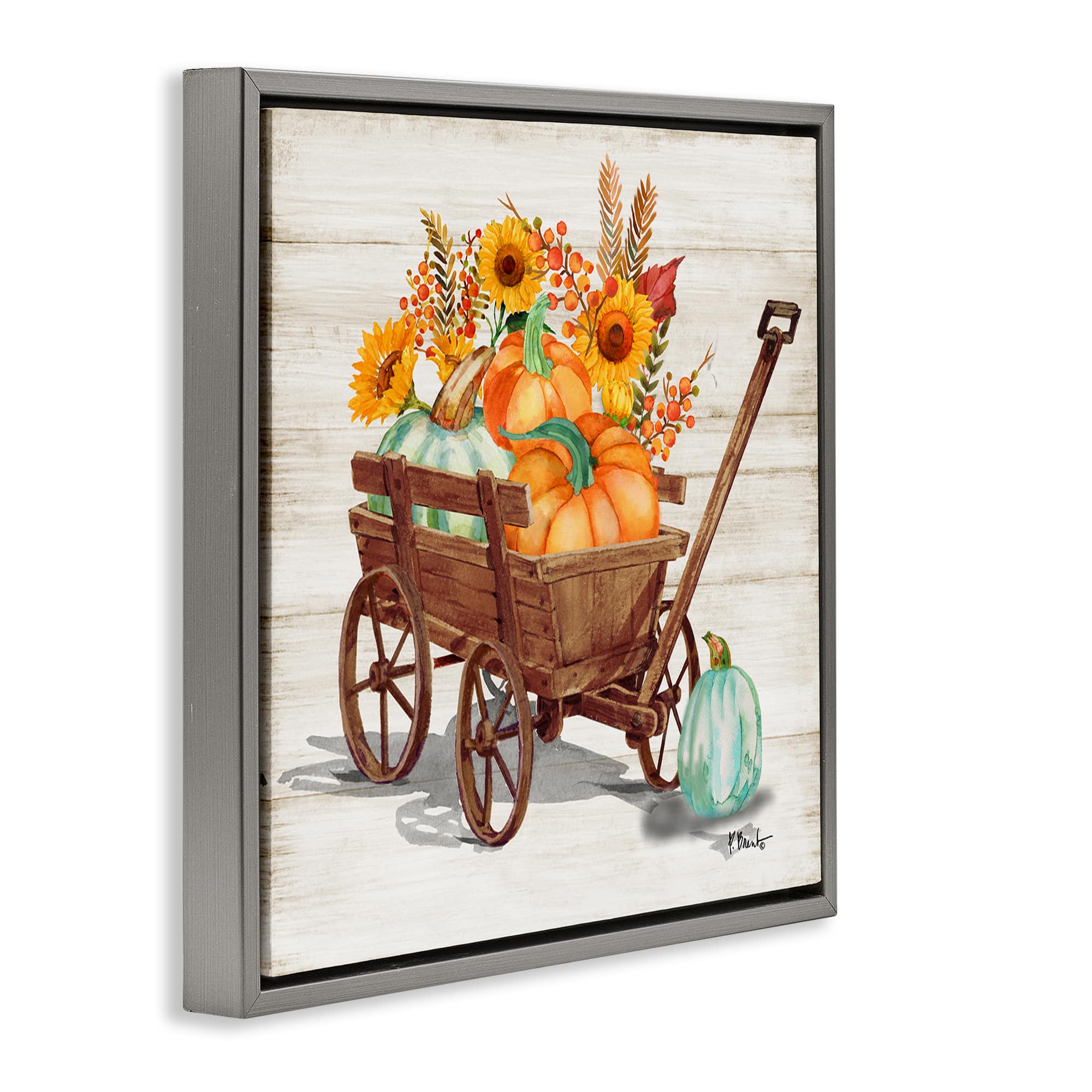 Stupell Industries Pumpkin Farm Harvest Wagon Floater Framed Art