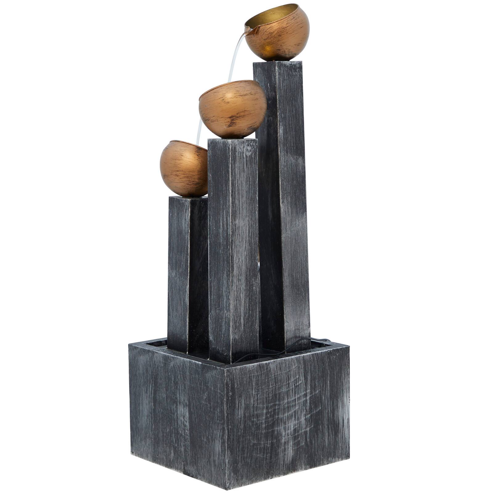 42" Dark Gray Metal Whitewashed Elevated Pillar Fountain with Round Copper Pots