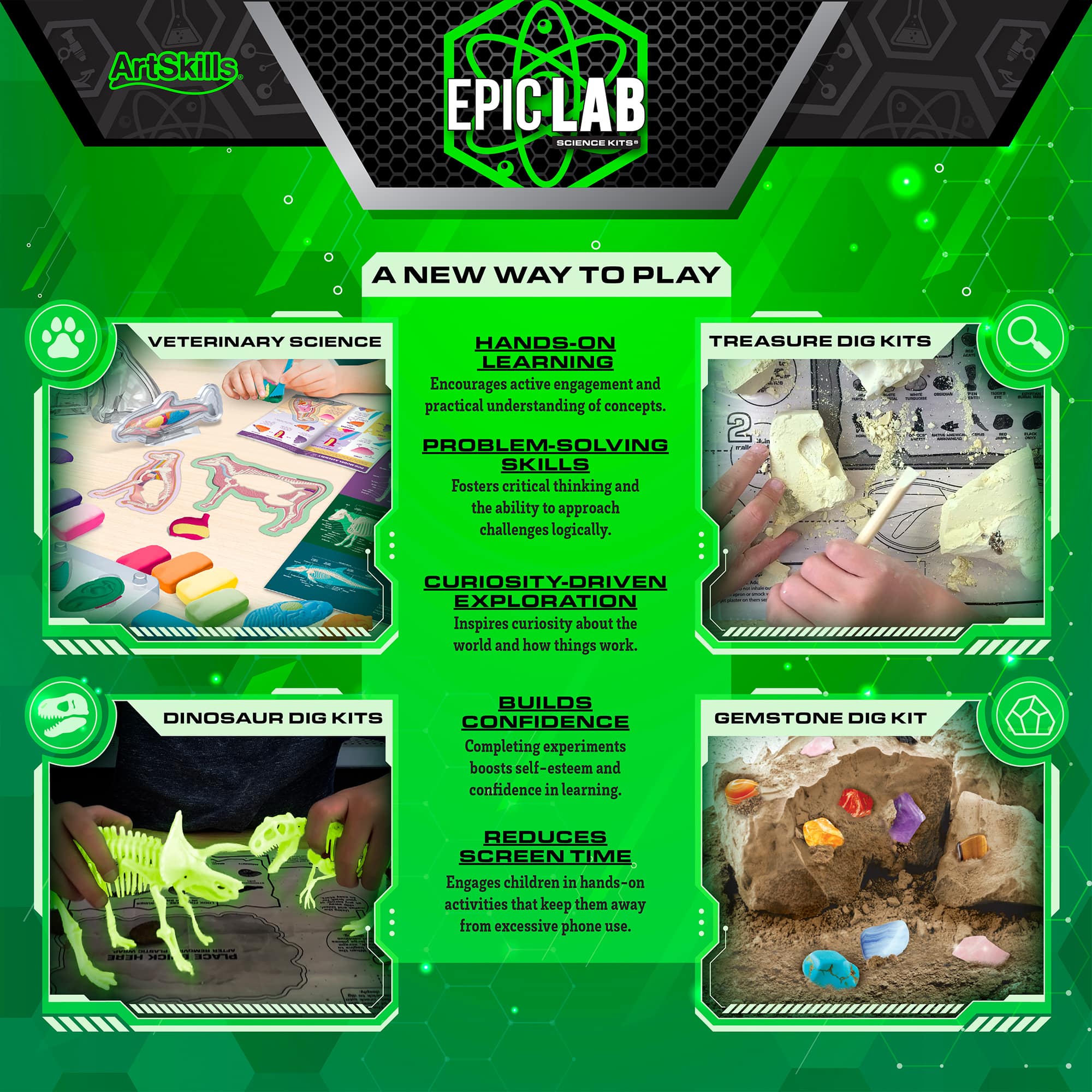 ArtSkills® Epic Lab Dinosaur Fossil Dig Kit with Glow in the Dark Dino Skeletons