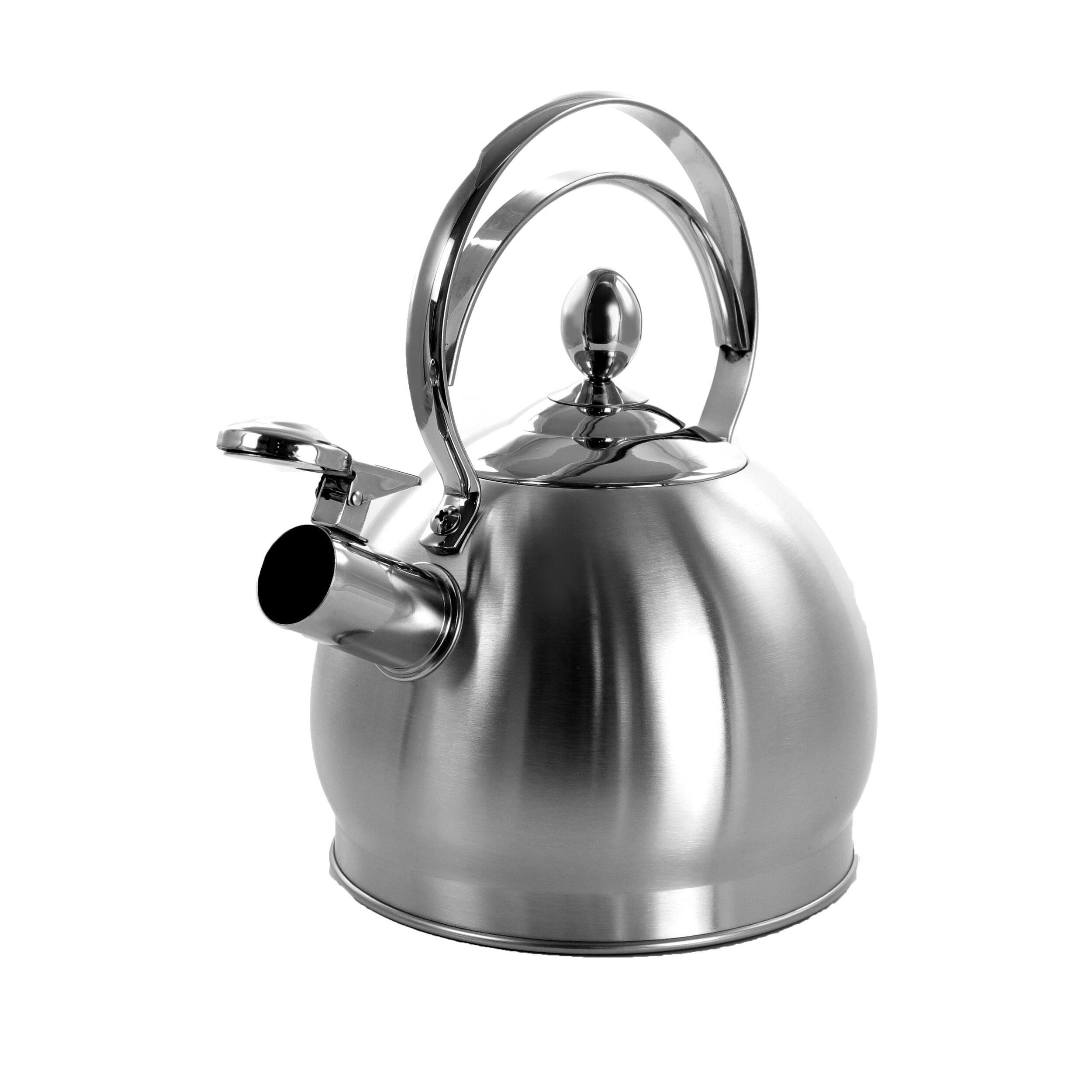 MegaChef 2.8 Liter Brushed Silver Round Stovetop Whistling Kettle