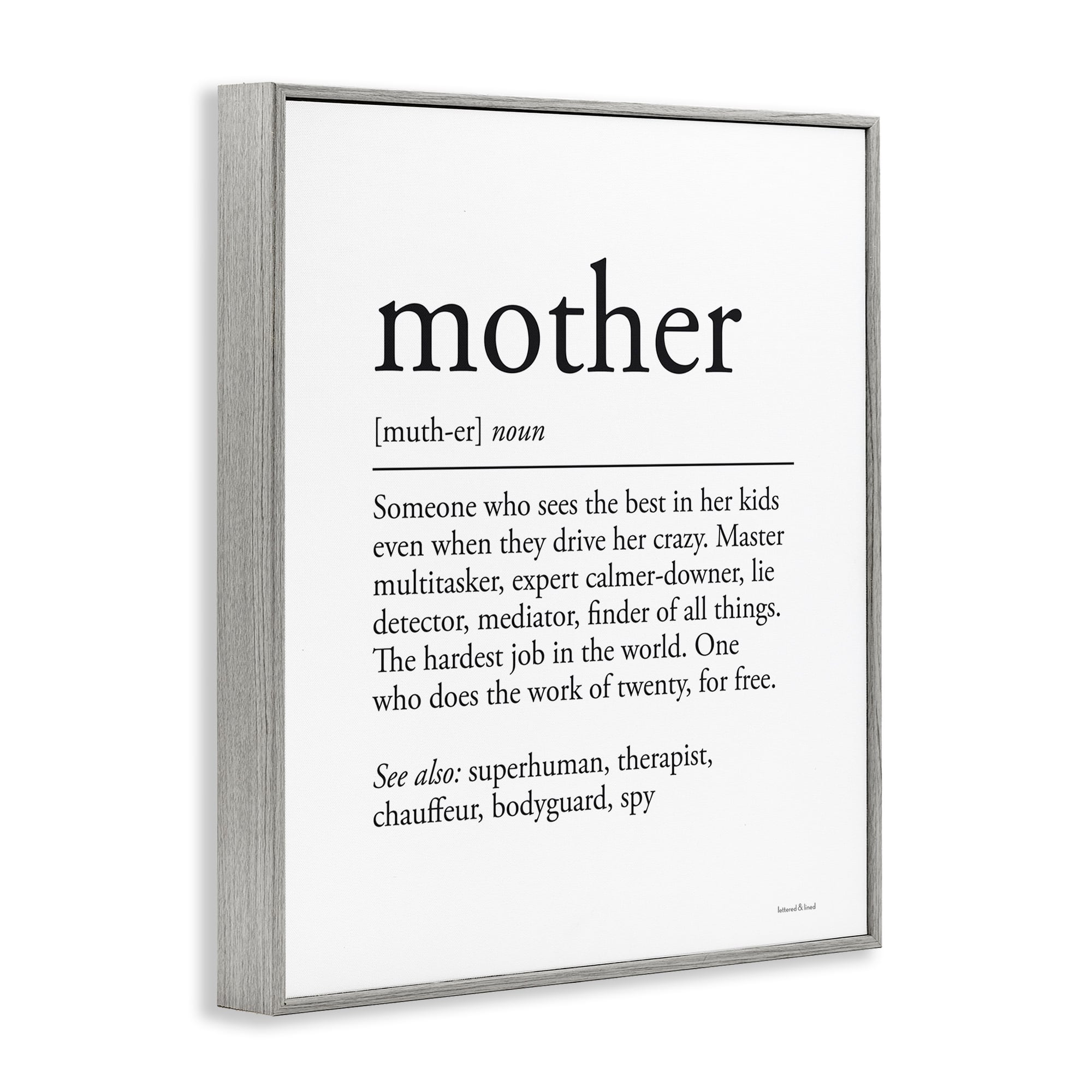 Stupell Industries Mother Definition Funny Motivational Phrase Superhuman Synonym Framed Giclee Art